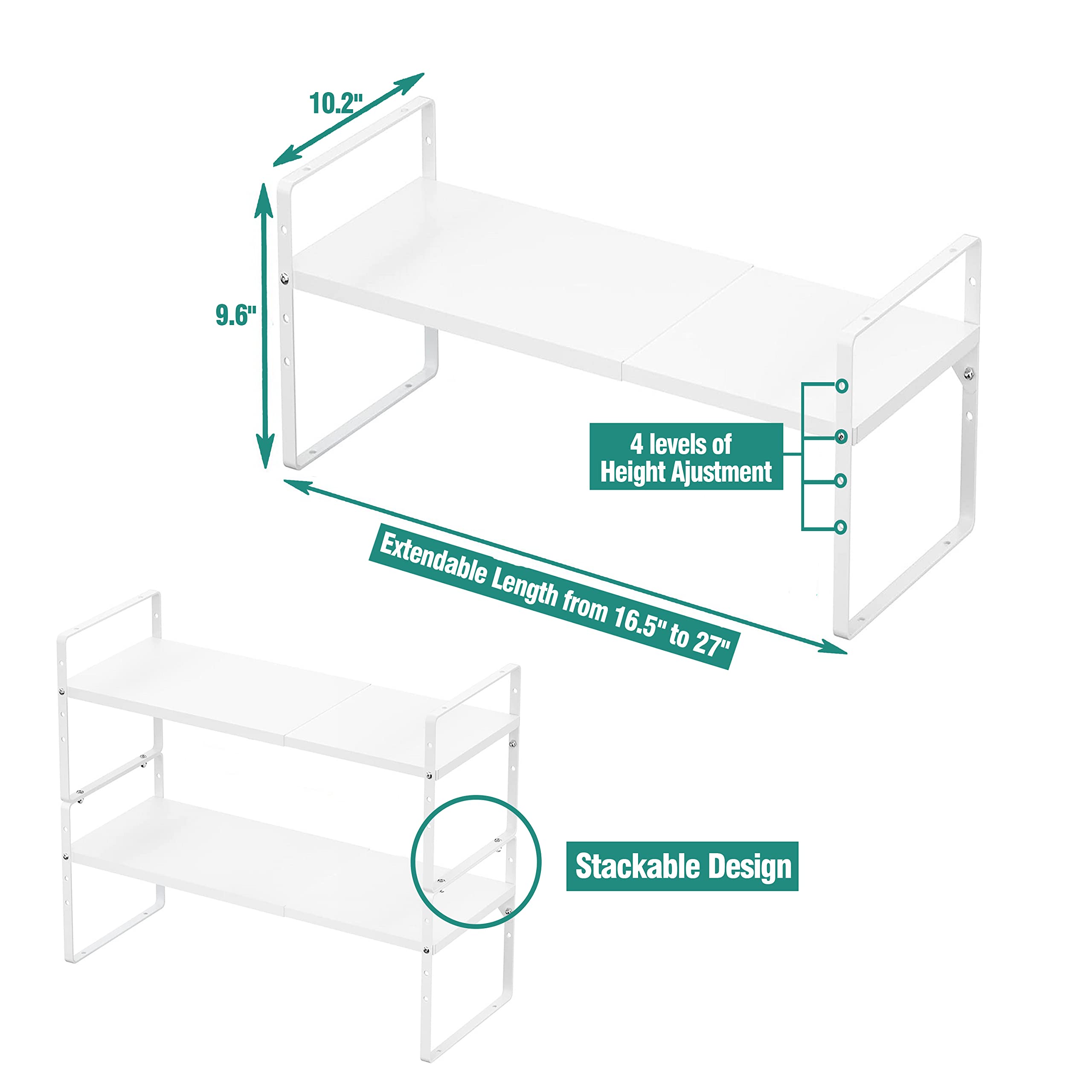 Expandable Cabinet Organizer Shelf, Stackable Kitchen Counter Shelf Heavy Duty Metal Spice Rack Organizer For Cabinet Kitchen Co