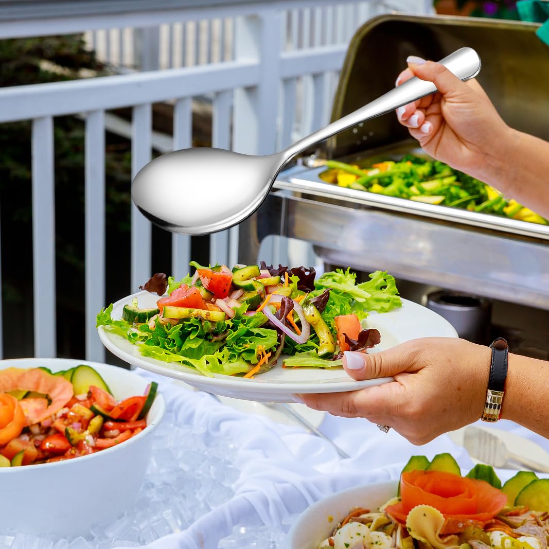 Stainless Steel Metal Serving Utensils - Large Serving Sets-10'' Spoons, 10'' Slotted Spoons And 9'' Tongs By Teivio (Silver, Se