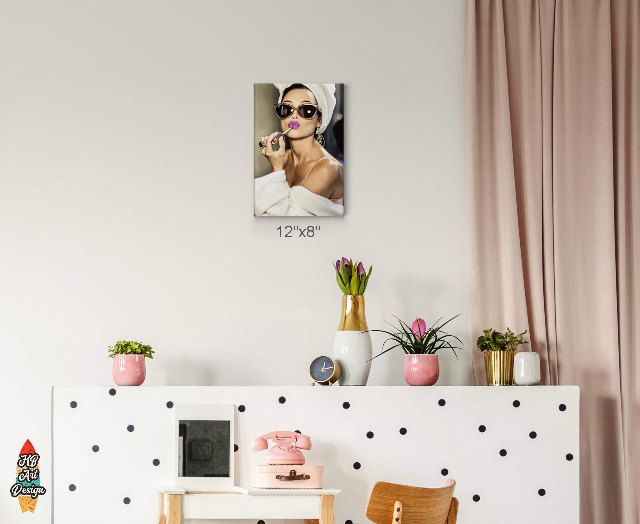 Hb Art Design Audrey Hepburn Style Wall Art Purple Lips Canvas Print Lipstick Makeup Iconic Pop Art Glam Fashion Colored Wall Ar