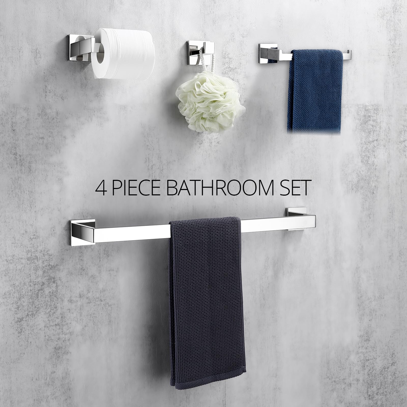 BAGNOLUX Pholished Chrome Bathroom Accessories Set  4-Piece Wall Mounted Towel Bar Set Heavy Duty  23.6 Inch