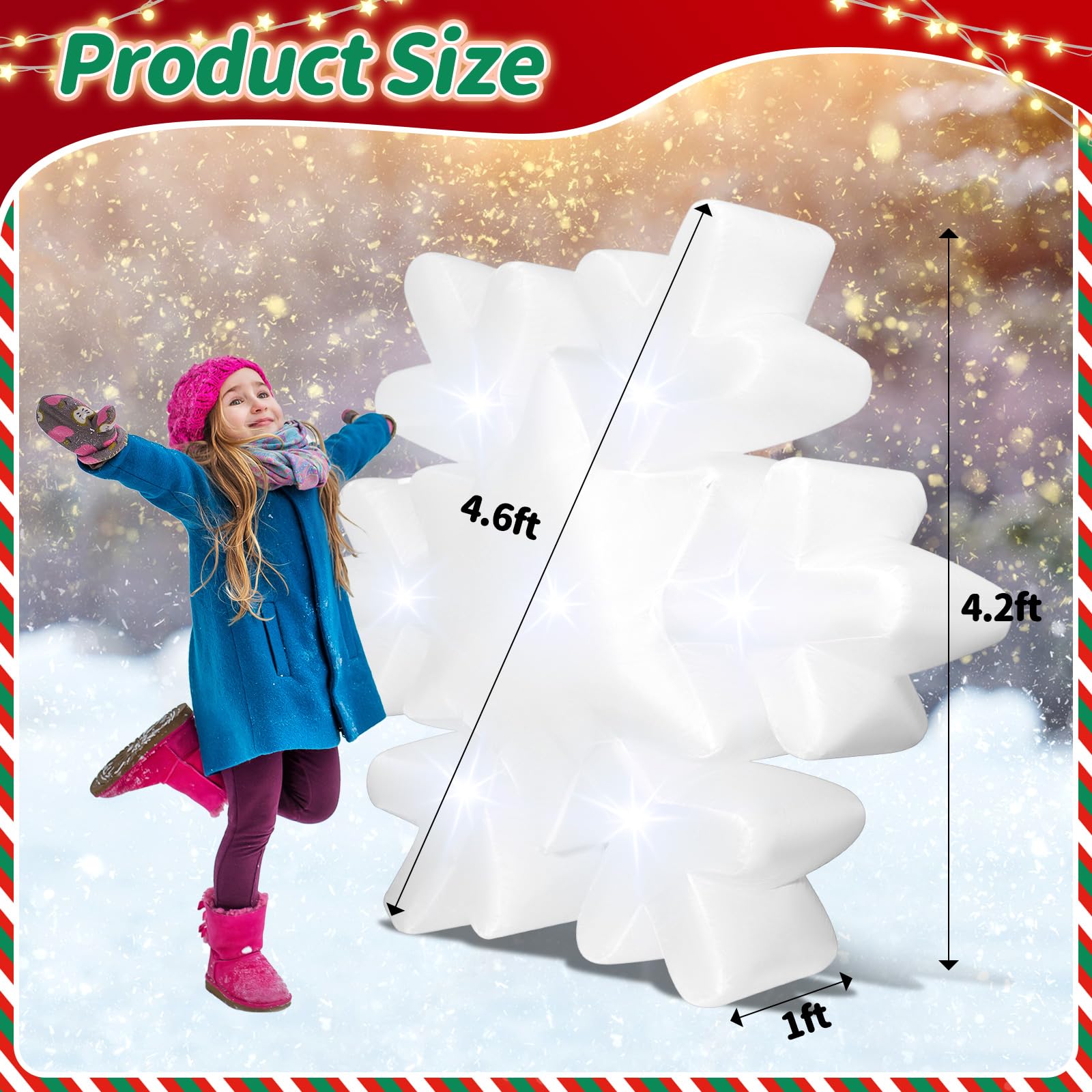 2 PCS Christmas Inflatable Snowflake 4.2 FT Giant Blow Up Snowflakes Built-in 7 LED Lights for Christmas Inflatable Outdoor Deco