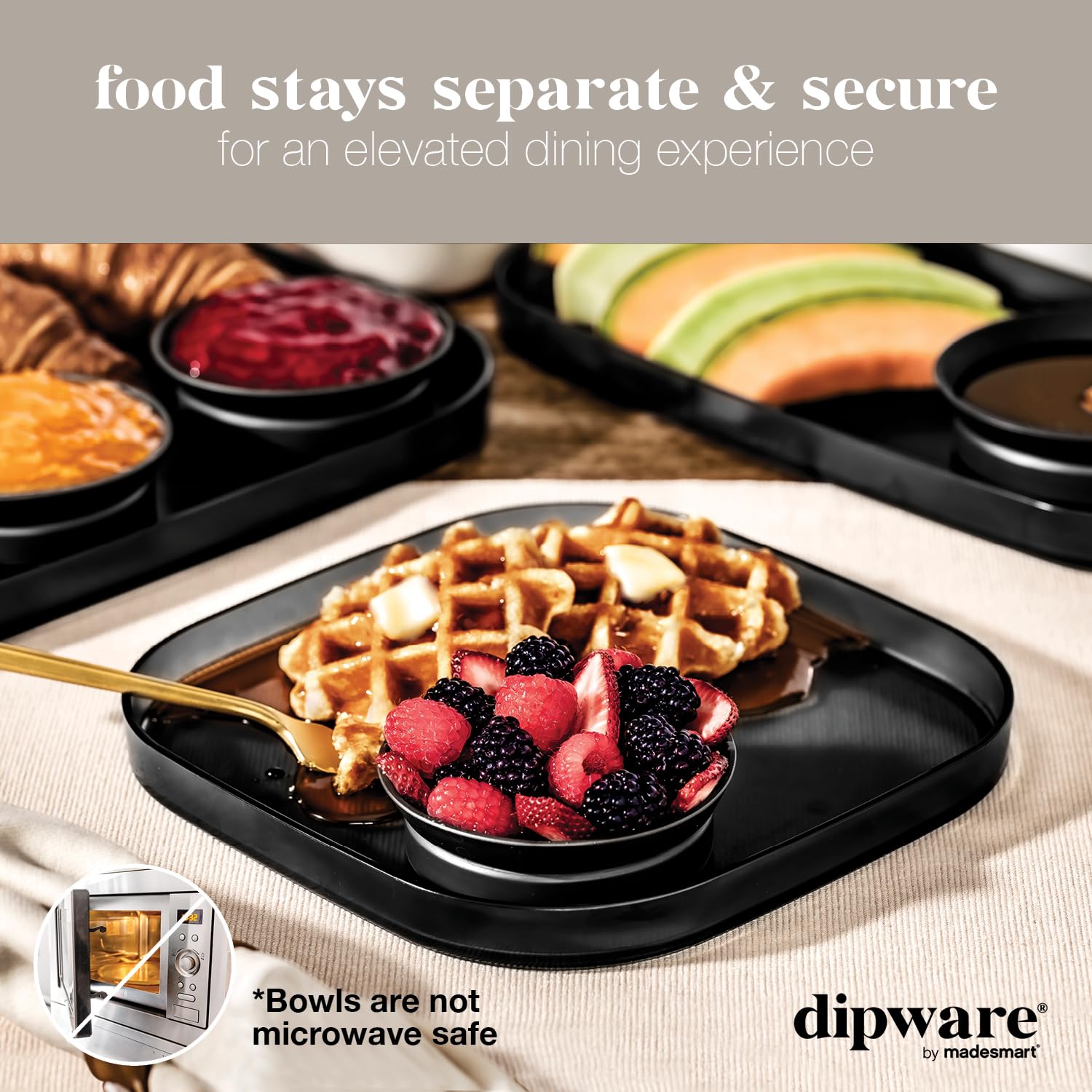 Madesmart Dipware Dinner Plate With Collapsible And Removable Dip Bowl For Meals And Appetizers; Reusable Serving Plate With Mul
