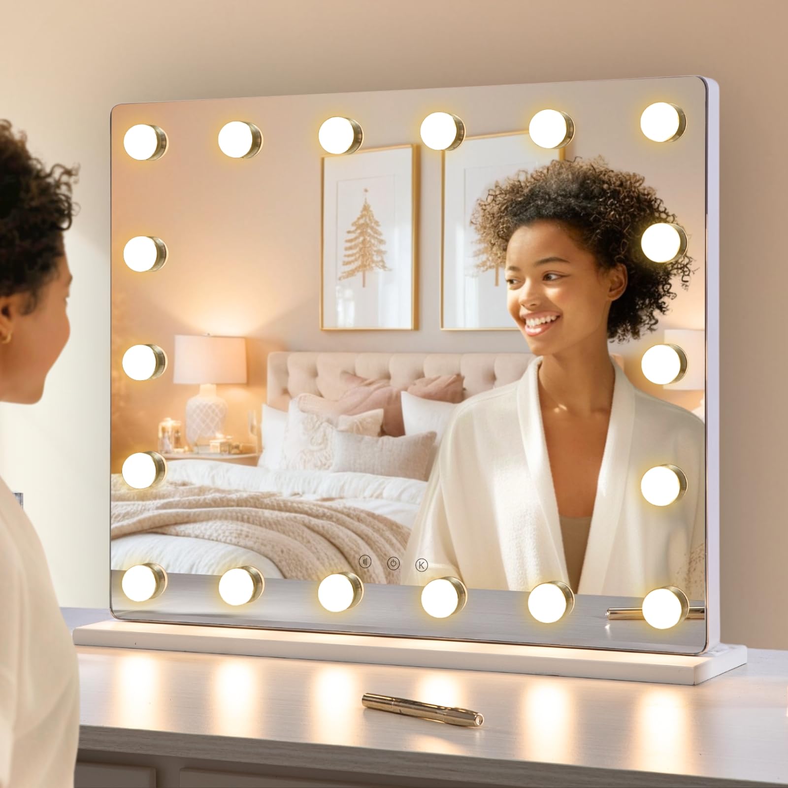 Luxfurni Large Hollywood Vanity Mirror With Lights, 25'' Lx21 W Lighted Makeup Mirror With 18 Dimmable Bulbs, Smart Touch Contro