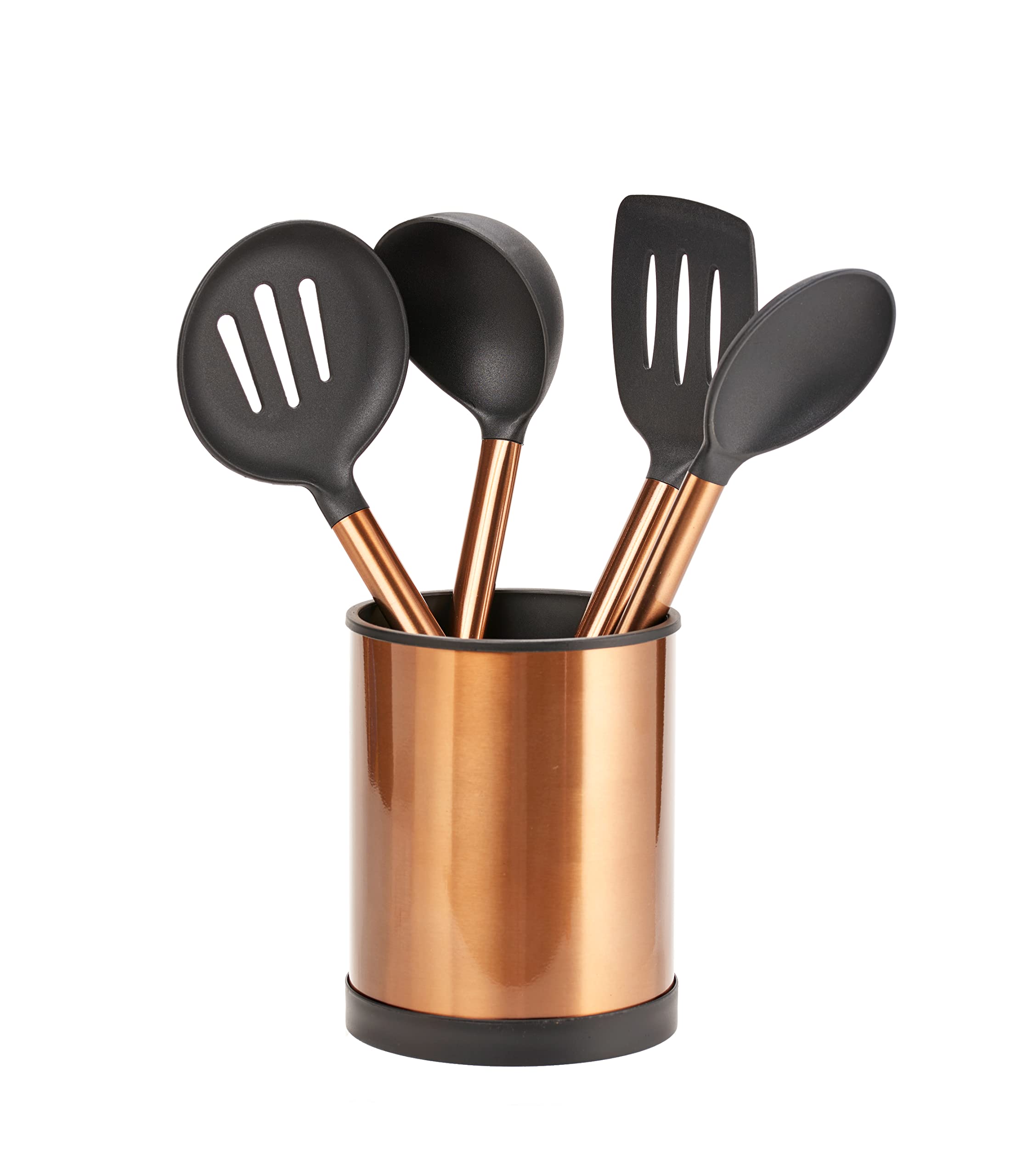 Servappetit 5 Pc Cooking Utensil Set - Slotted Spoon, Slotted Spatula, Oval Spoon, Round Spoon With Holder - Heat Resistant, Non