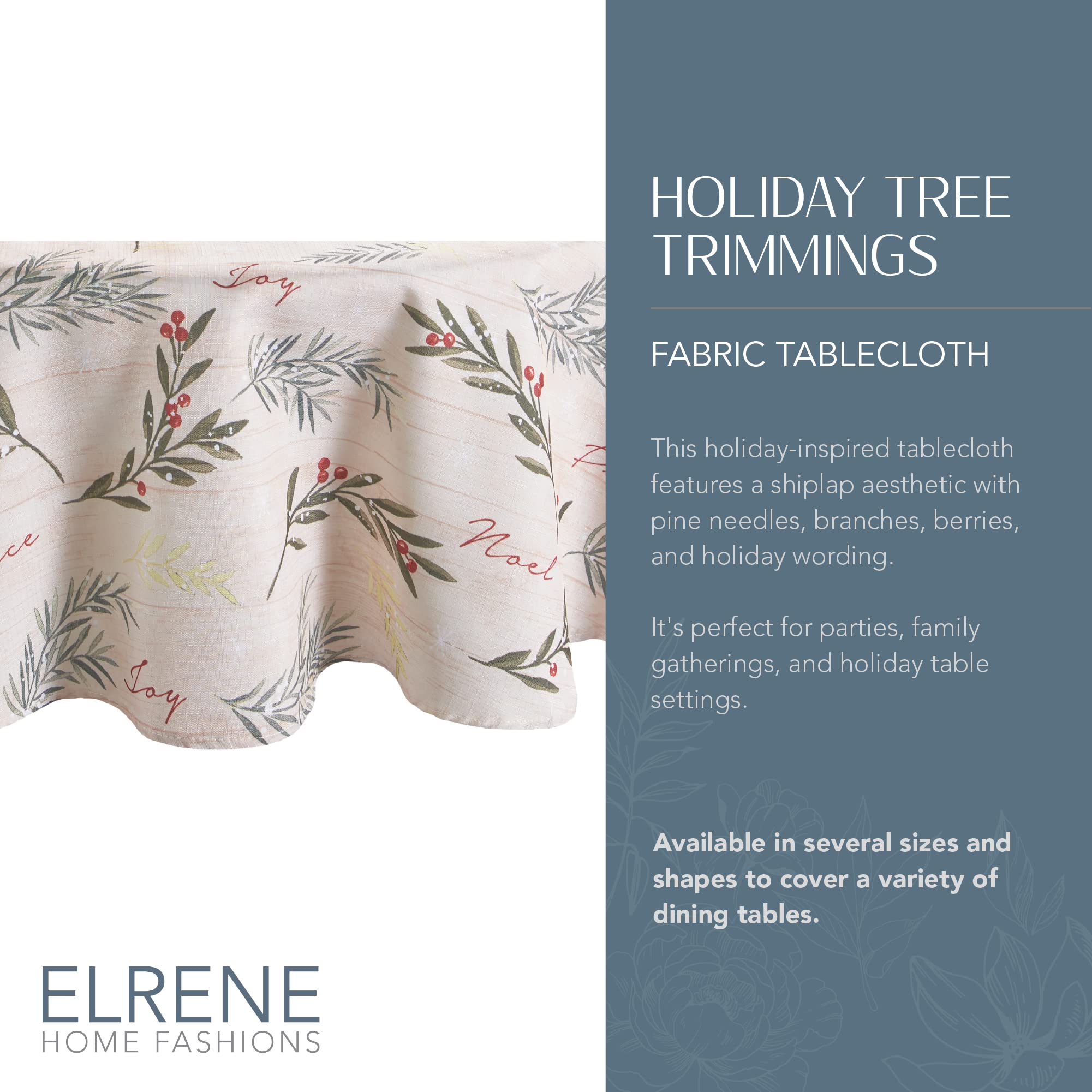 Elrene Home Fashions Holiday Tree Trimmings Fabric Tablecloth  Christmas Tablecloth  70''  Round