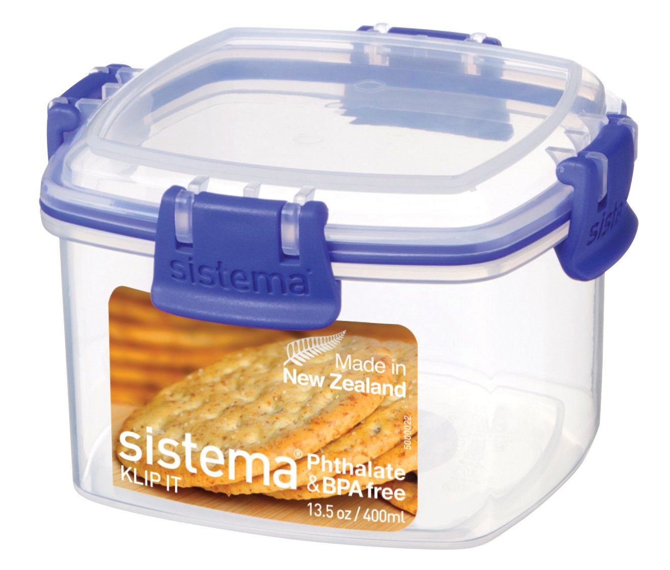 Sistema Klip It Utility Collection Cracker Storage Container, Small, 13.0 Oz./0.4 L, Clear/Blue