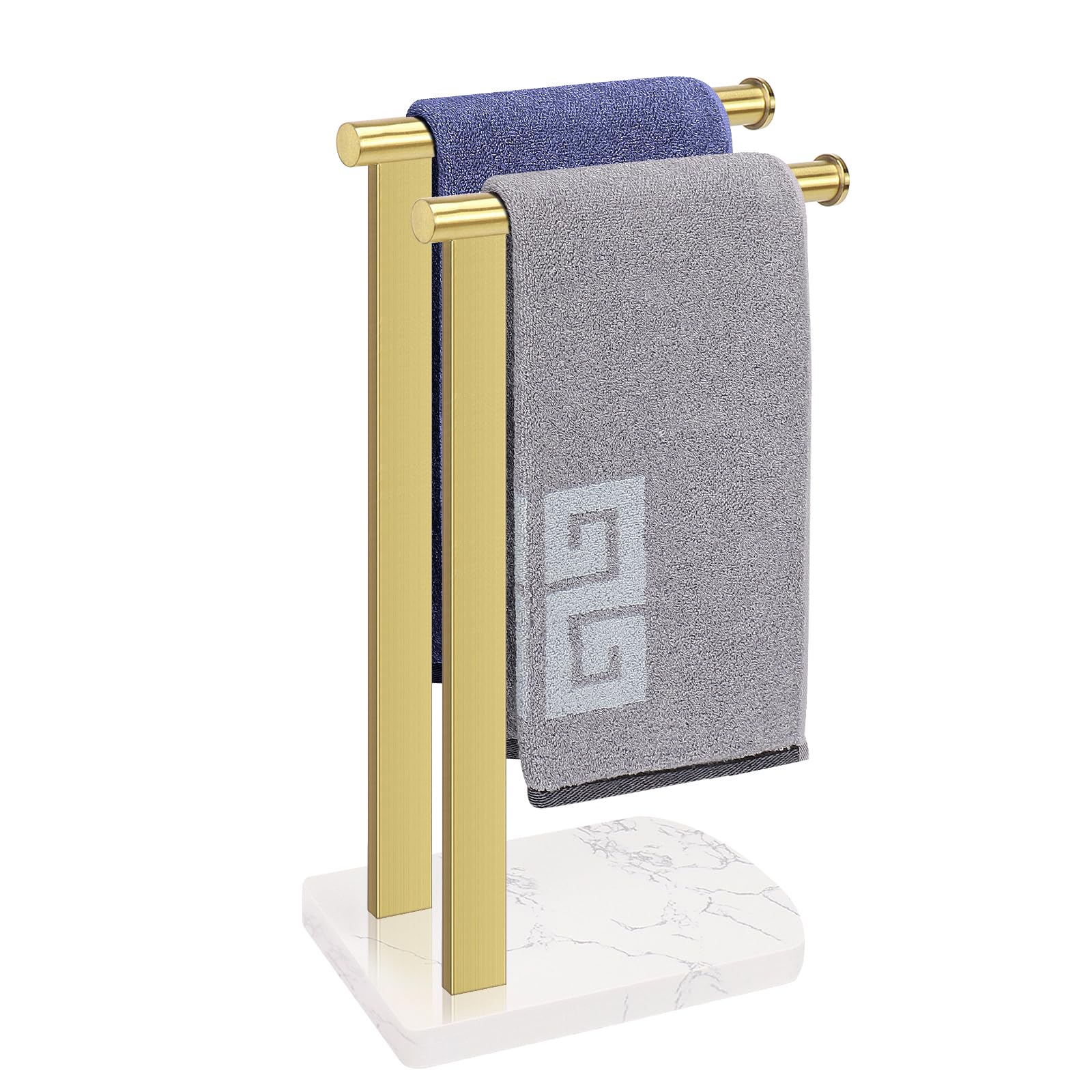 Nearmoon Hand Towel Holder With Balanced Marble Base, Sus304 Stainless Steel Stand Towel Ring L Shape Hand Towel Rack Free-Stand