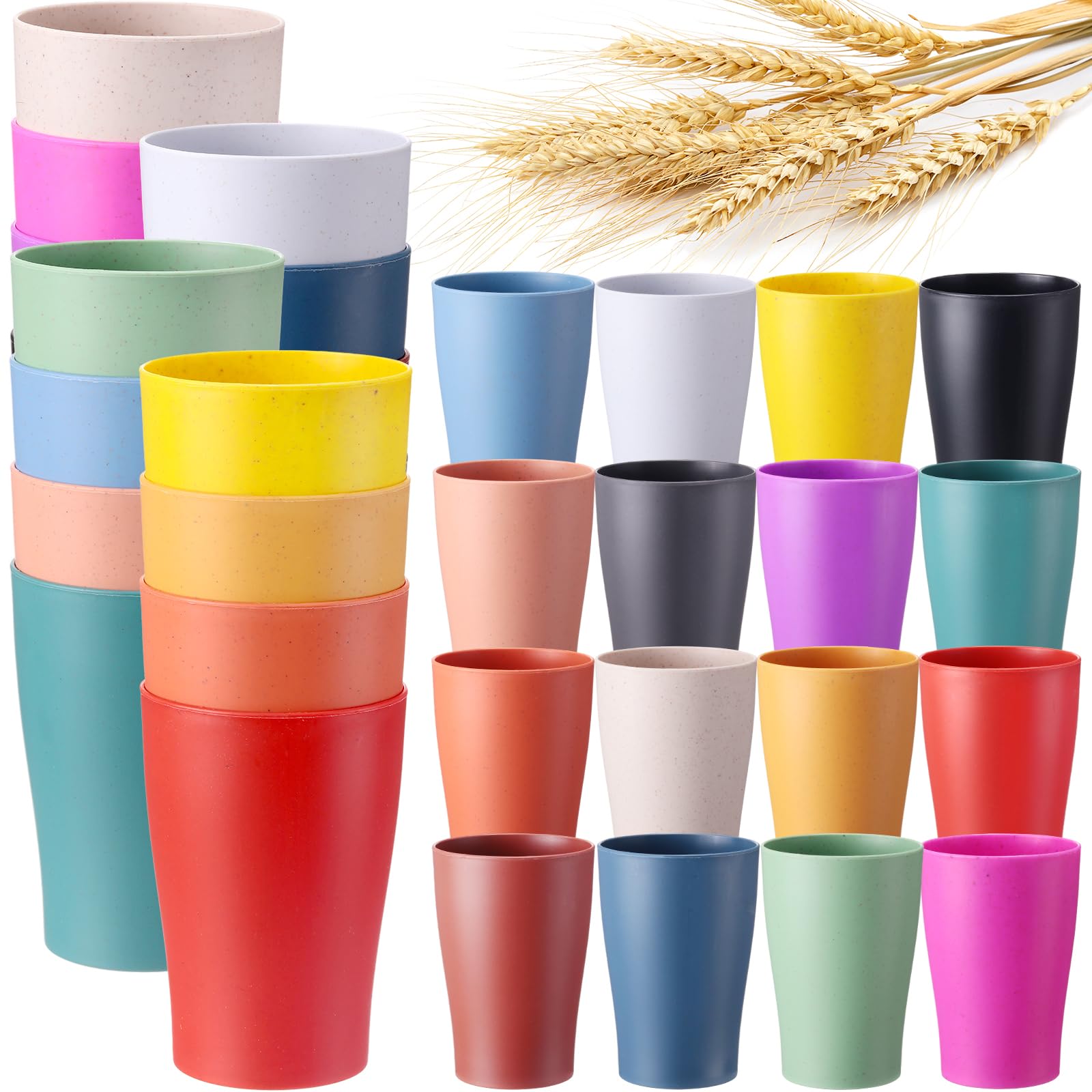 Mifoci 32 Pack Wheat Straw Cups 12 oz Reusable Wheat Drinking Cups Plastic Unbreakable Drinking Cups Dishwasher Safe Water Glass