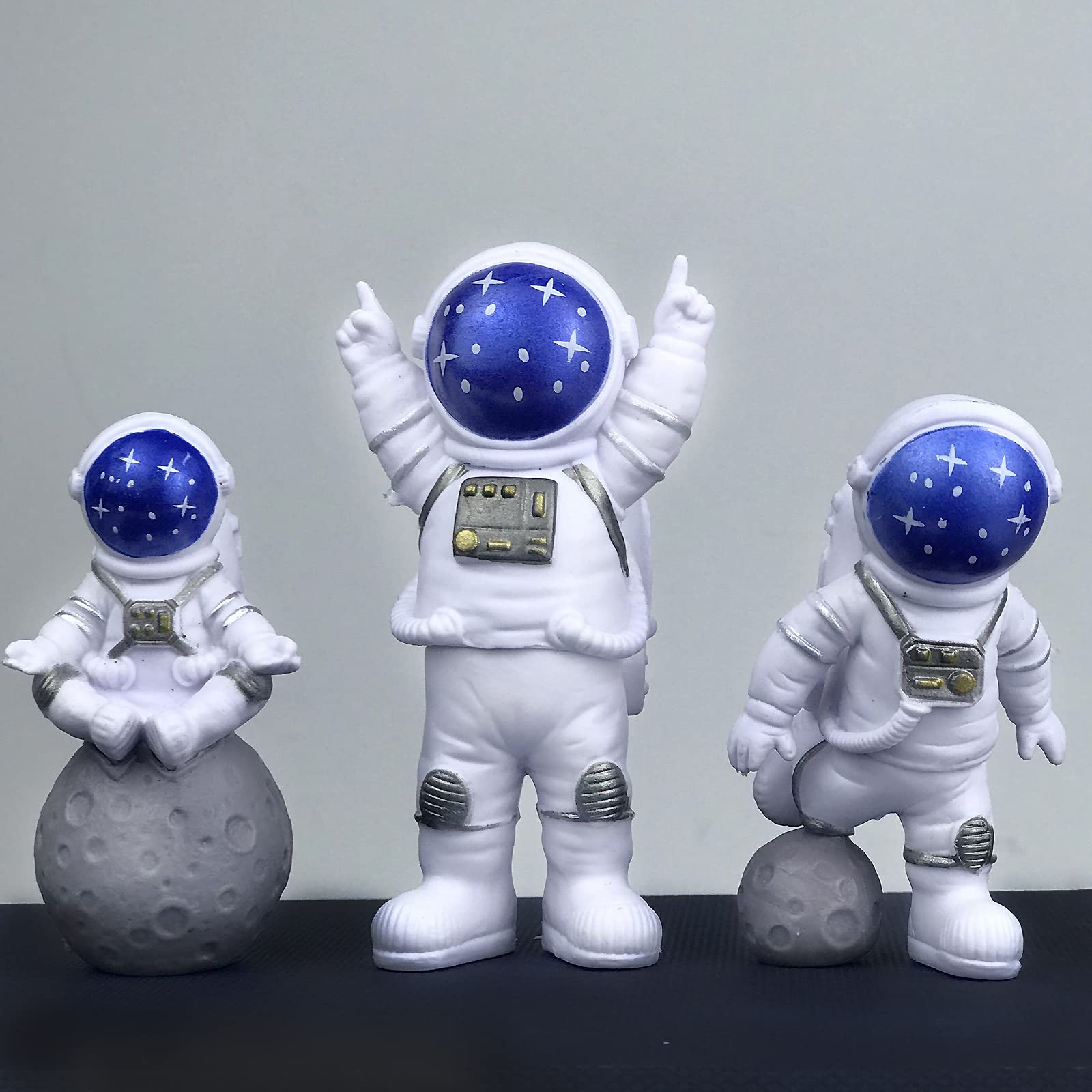 4 Pcs Astronaut Figurine, Blue Astronaut Figure Toy Desktop Ornaments Resin Outer Space Birthday Cupcake Spaceman For Kids Party