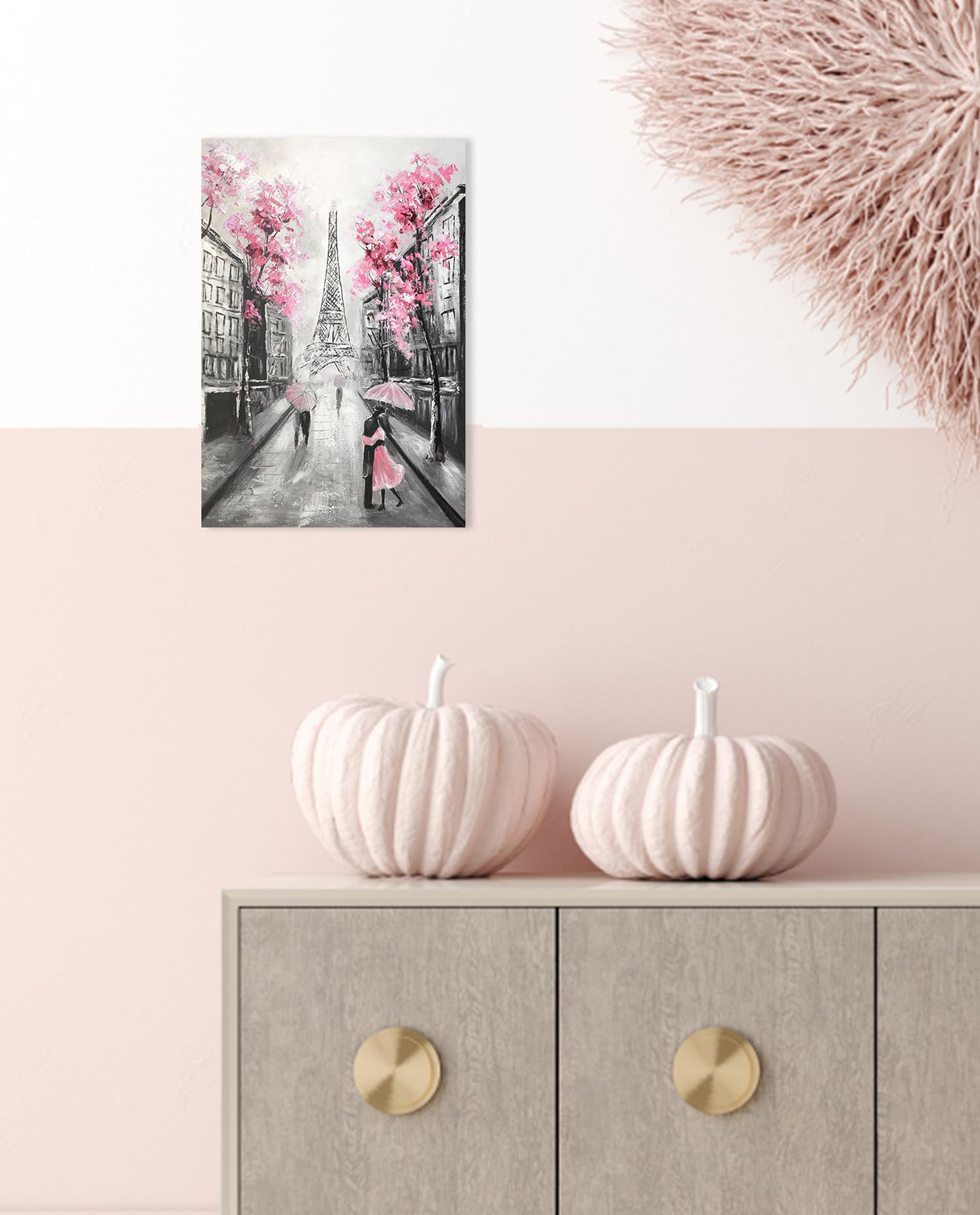 Ypy Abstract Paris Canvas Wall Art: Pink And Grey Room Decor For Teen Girls Black White Artwork Eiffel Tower Picture Print Paint