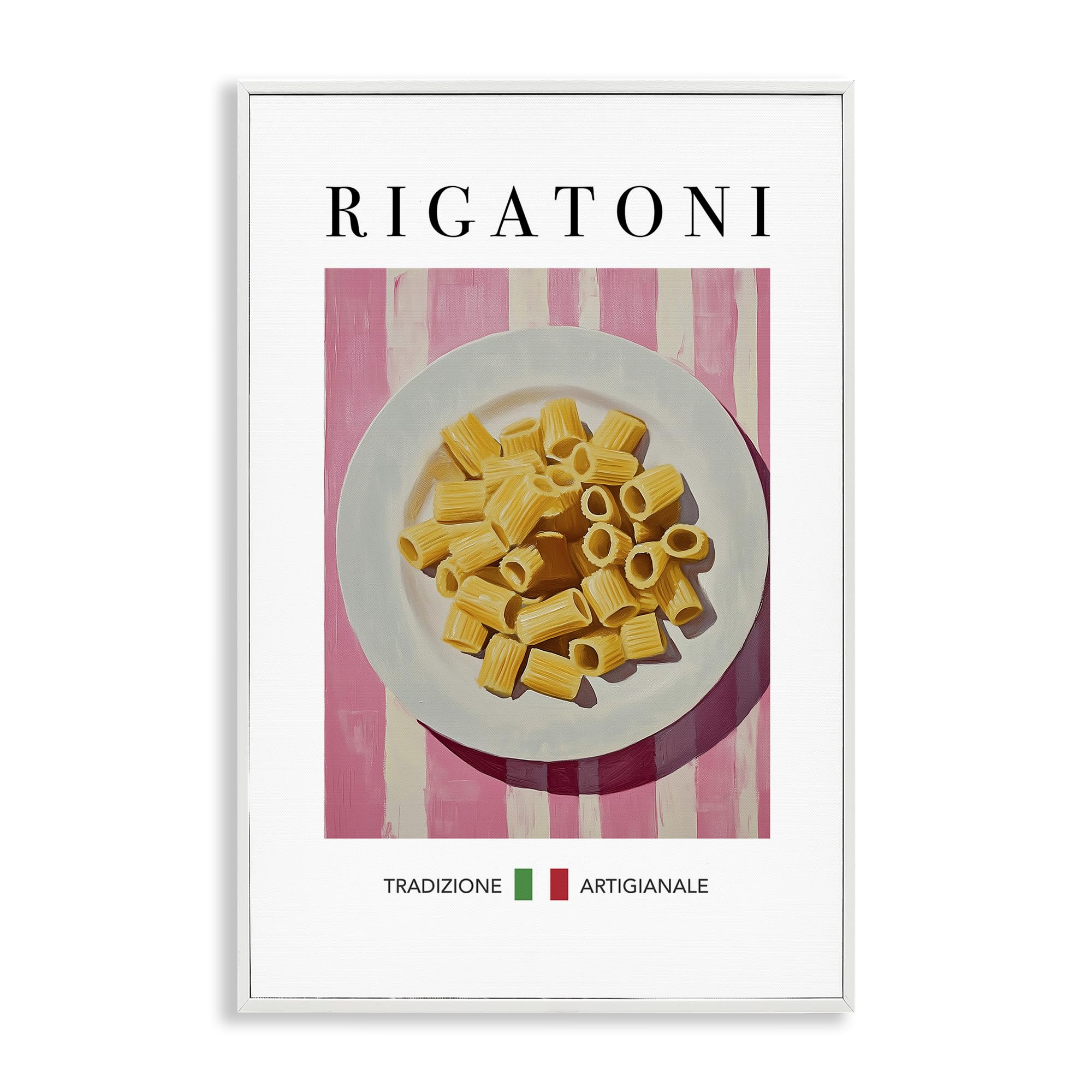 Framed Giclee Art (1.5 D) from USA by Artist Andreas Magnusson - Traditional Rigatoni Pasta, Textured Coastal White, 12 x 18 -