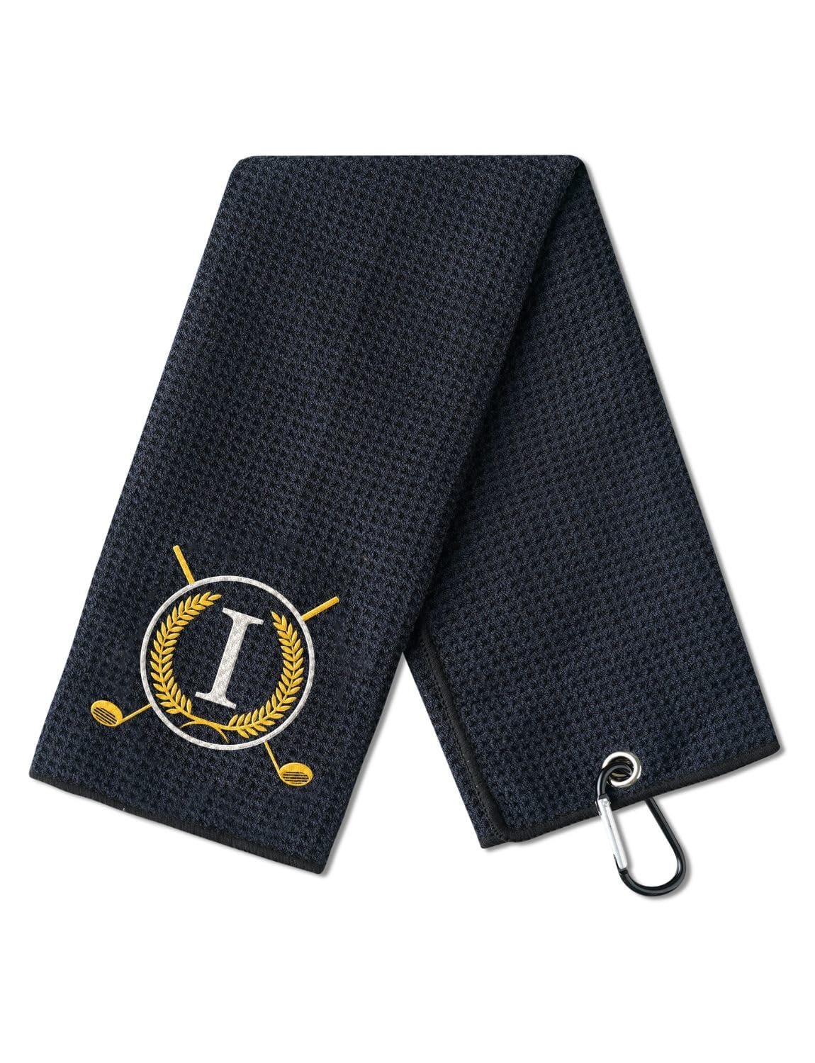 CybGene Golf Towel Gifts - Microfiber Golf Towels for Men and Women on Birthday, Christmas, 16 x 24 , Black, Initial I