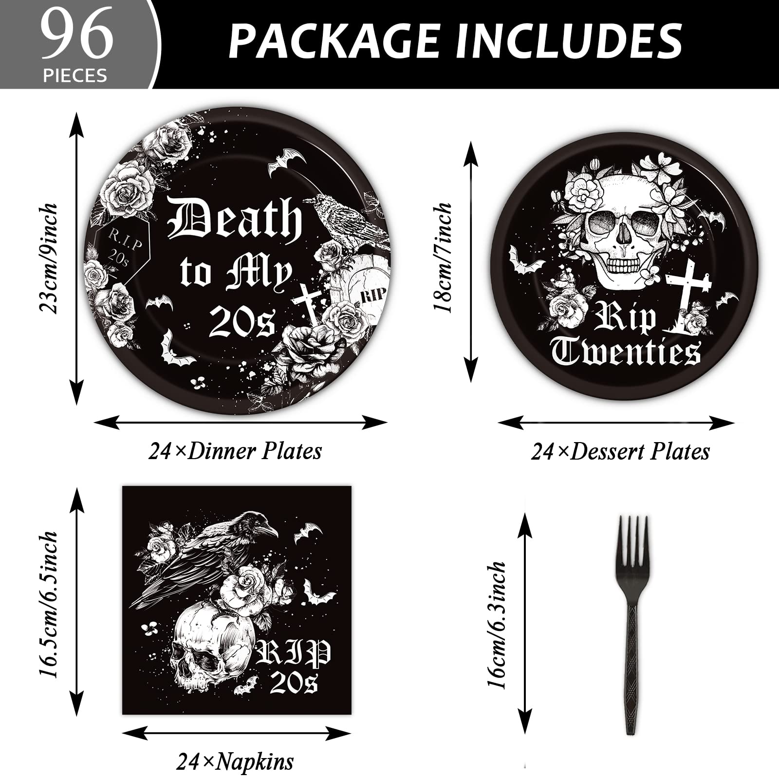 30Th Birthday Party Supplies For 24 Guests Death To My Twenties Plates Napkins Forks Tableware Set Disposable Black Rip To My 20