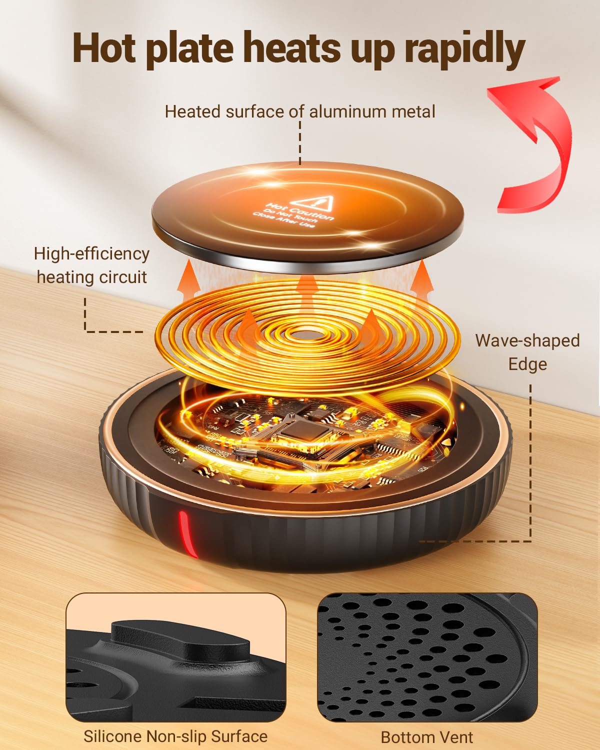 House Gem Large Candle Warmer Plate, Black, ABS Material, Ideal for Coffee & Beverages, Model N23
