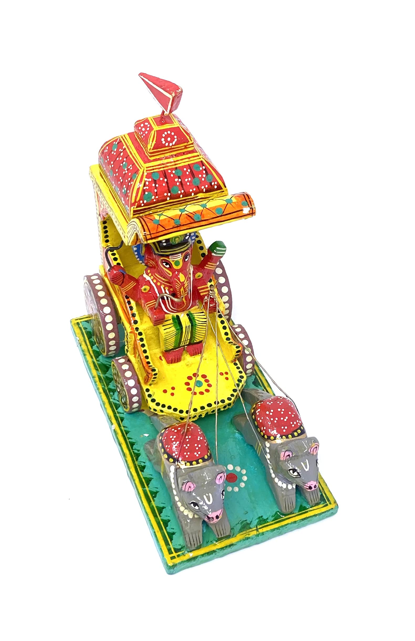 Mahant Ji Lacquer Wooden Ganesh Rath Idol Or Ganesh Rath With Mouse Idol For Ganesh Chaturthi Decoration Collectible Showpiece F