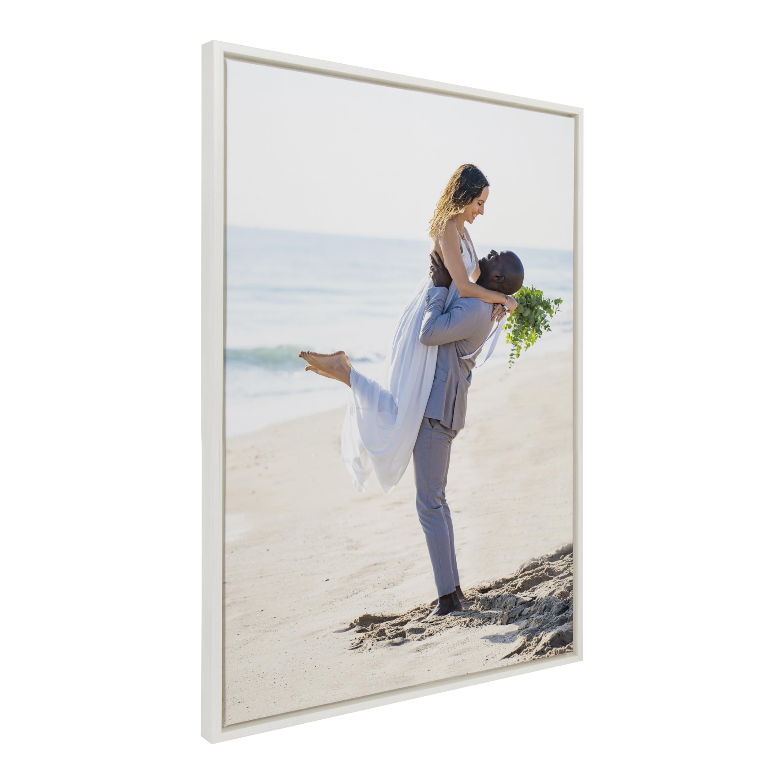 Kate And Laurel Sylvie Custom Printed Framed Canvas Wall Art, 28X38 White, Personal Canvas Print With Your Photos For Bedroom Or