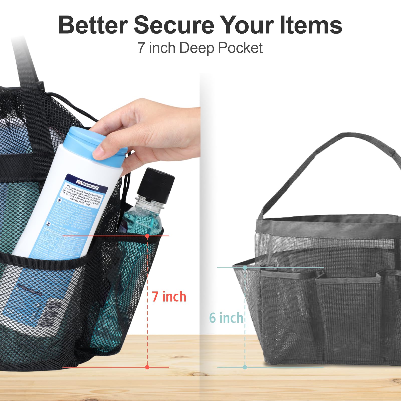 F-Color Mesh Shower Caddy Portable With Drawstring - Upgrade Deeper 7 Pockets Dorm Room Essentials For Guys Girls With S Hook, S