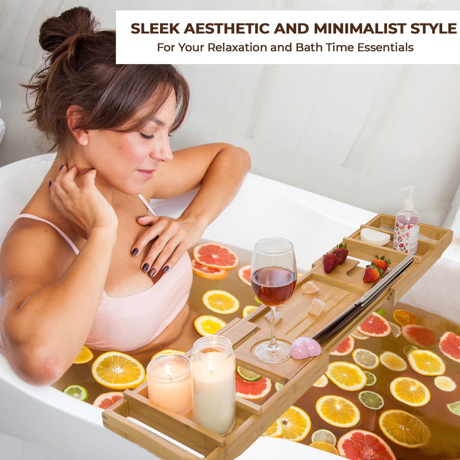 Premium Bamboo Bathtub Tray Caddy For Tub - Expandable Foldable Bath Tray - Unique House Warming Gifts, New Home, Anniversary &