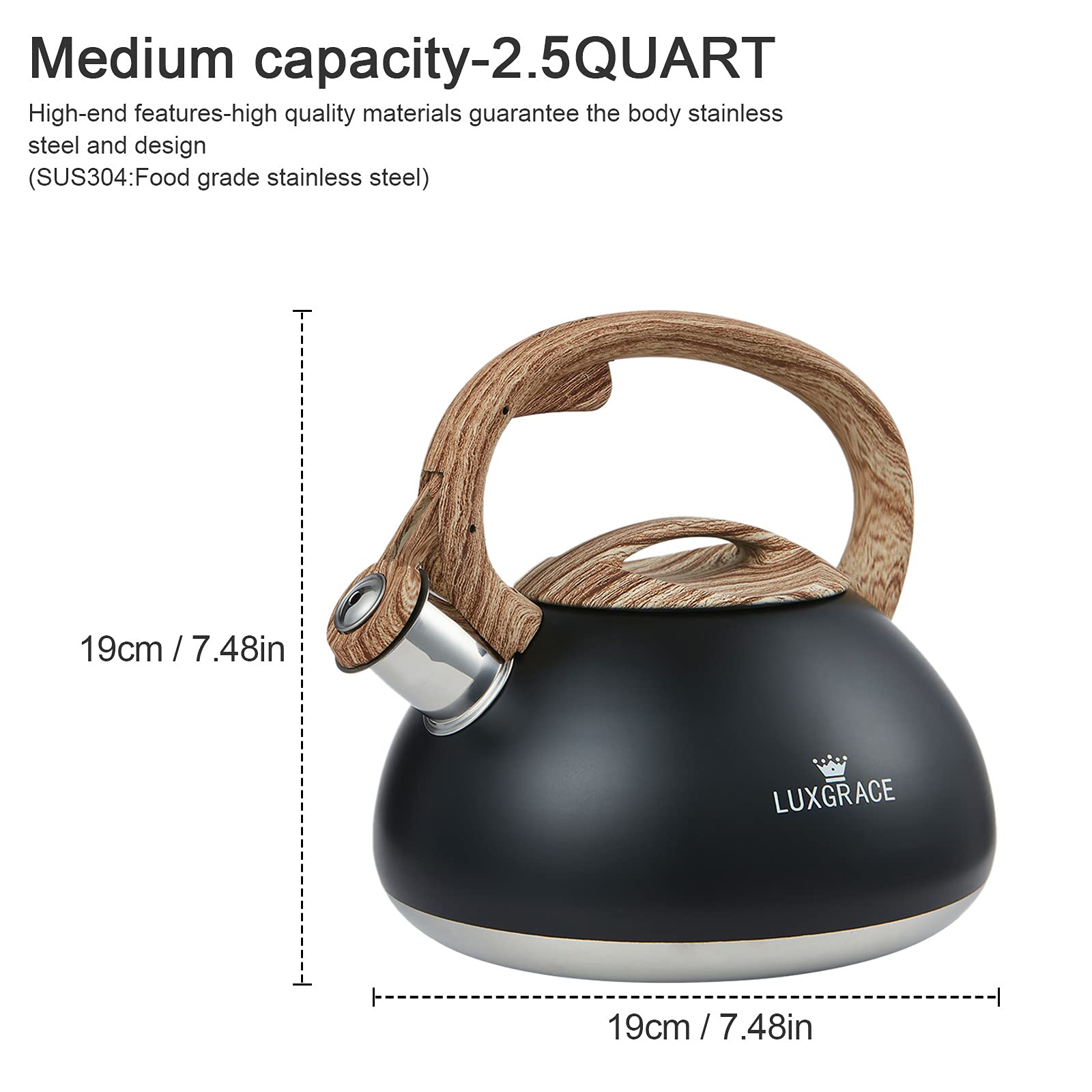 S-P Whistling Tea Kettle Stainless Steel Teapot, Teakettle For Stovetop Induction Stove Top, Fast Boiling Heat Water Tea Pot 2.2