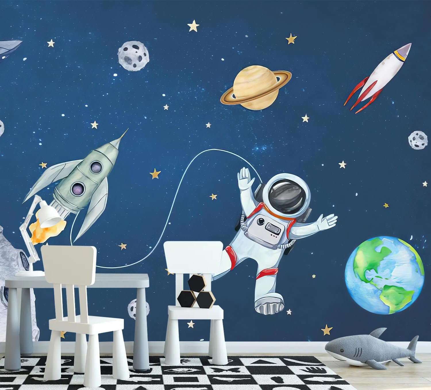 PYFFYP- Space Wallpaper Cartoon Planet Wallpaper murals for Nursery Kids Bedroom(Not Peel and Stick)