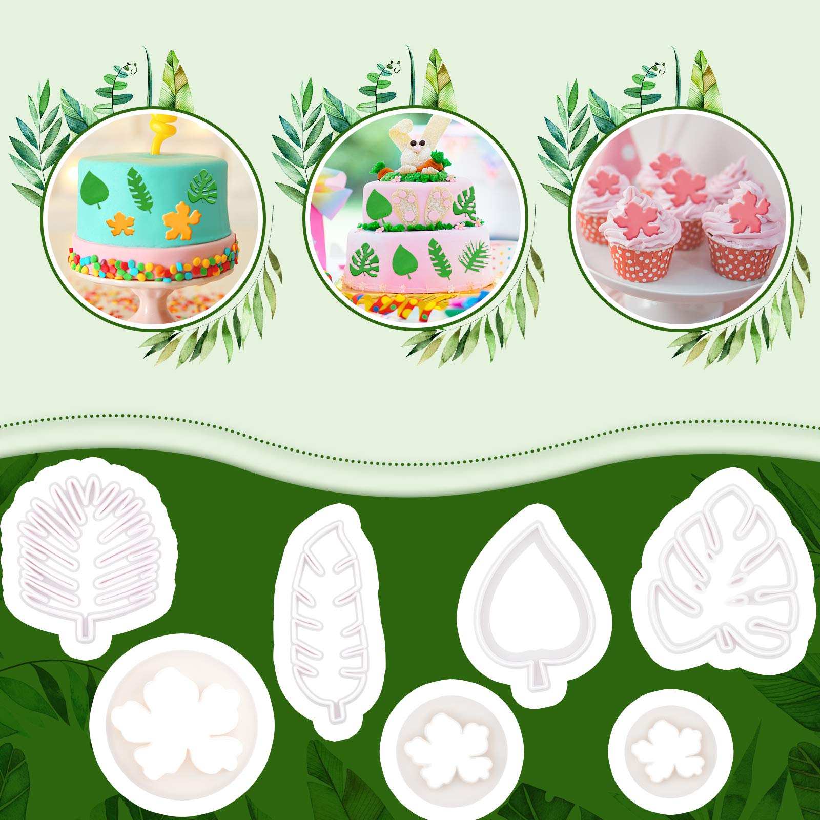 14 Pieces Tropical Leaf Cutters Hawaiian Flower Cutters Plastic Palm Cookie Cutters Flower Leaves Fondant Cutter Palm Cake Embos