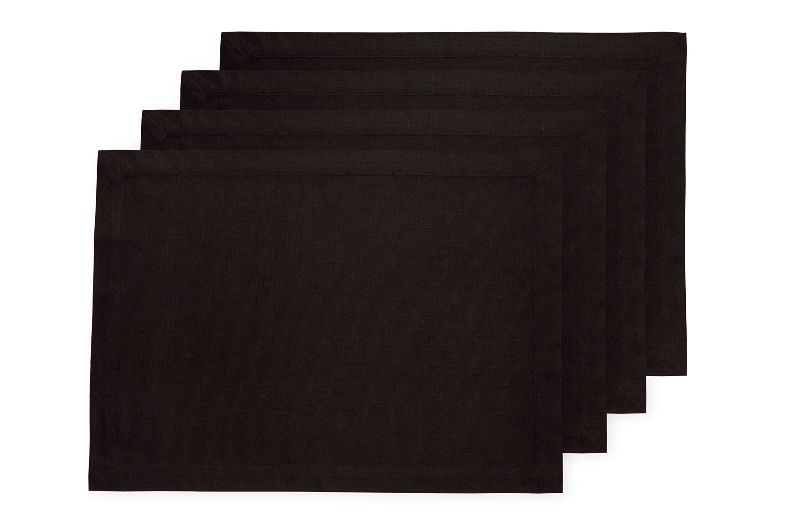 Solino Home Placemats 19'' L X 14'' W Inch - Dru Cotton Linen Black Cloth Placemats Set Of 4 - Washable Fabric Place Mats For Sp