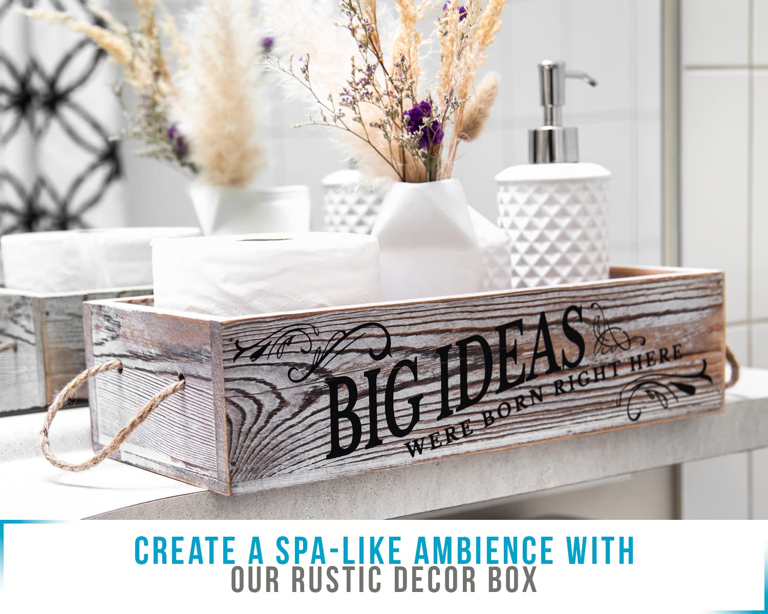 Bathroom Decor Box, 2 Sides With Funny Sayings -Perfect For Farmhouse Bathroom Decor, Rustic Bathroom Decor, Funny Toilet Paper