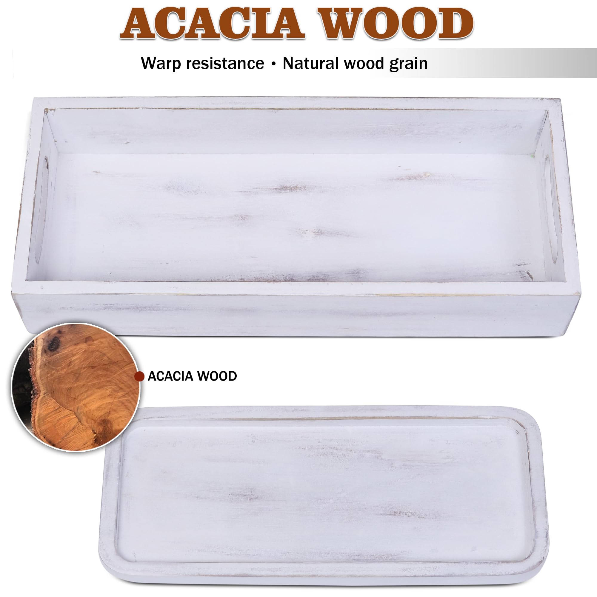Toilet Tank Tray For Modern White Bathroom Decor Set Of 2 Acacia Toilet Tank Topper Paper Storage Decorative Organizer Box Wood