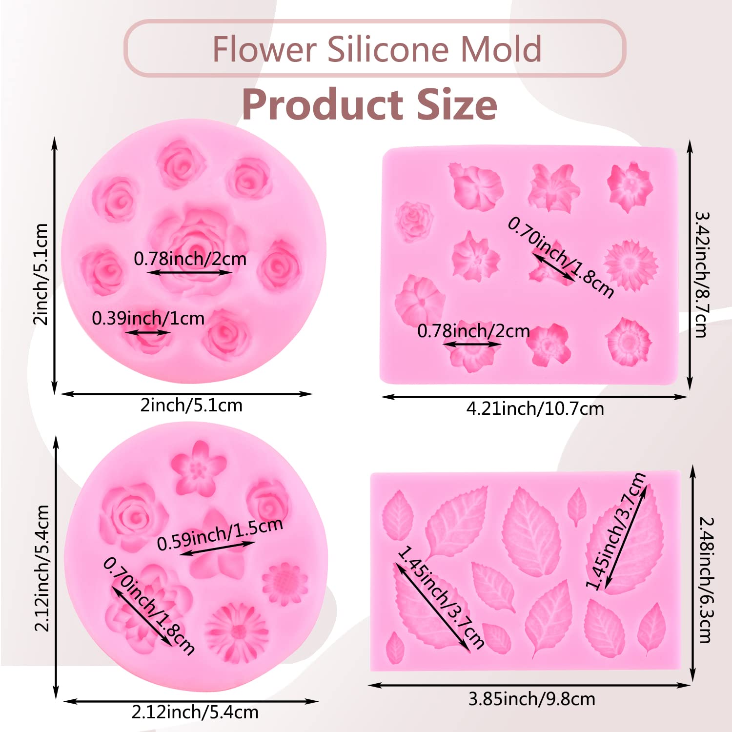 Miyahouse Rose Flower Leaf Fondant Mold Rose Flower Silicone Molds Daisy Flower Fondant Mold For Cake Decorating Cupcake Topper