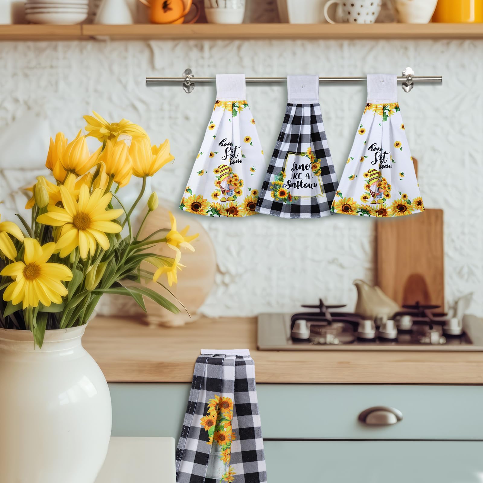 Sratte 4 Pcs Hanging Hand Towels Theme Gift Hanging Kitchen Towels Bath Towels Dish Towel Absorbent Oven Stove Washcloth With Lo