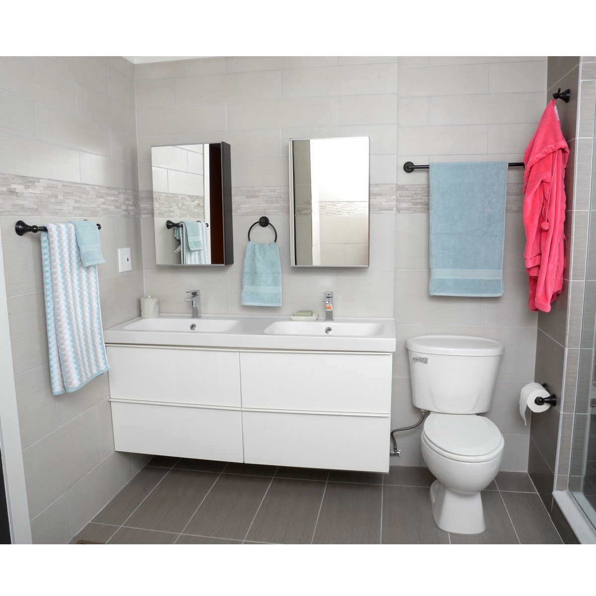 Amazon Basics Ab-Br817-Or Modern Bathroom Accessories Towel Holder, Set Of 5,8 Sets, 5 Piece, Oil Rubbed Bronze