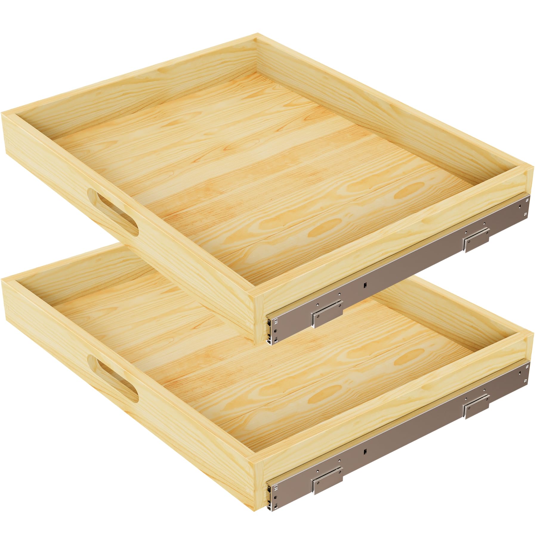 Petpvilit 2 Set Pull Out Cabinet Organizer, Soft Close Slide Out Wood Drawer Storage Shelves for Kitchen, Base Cabinet Organizat