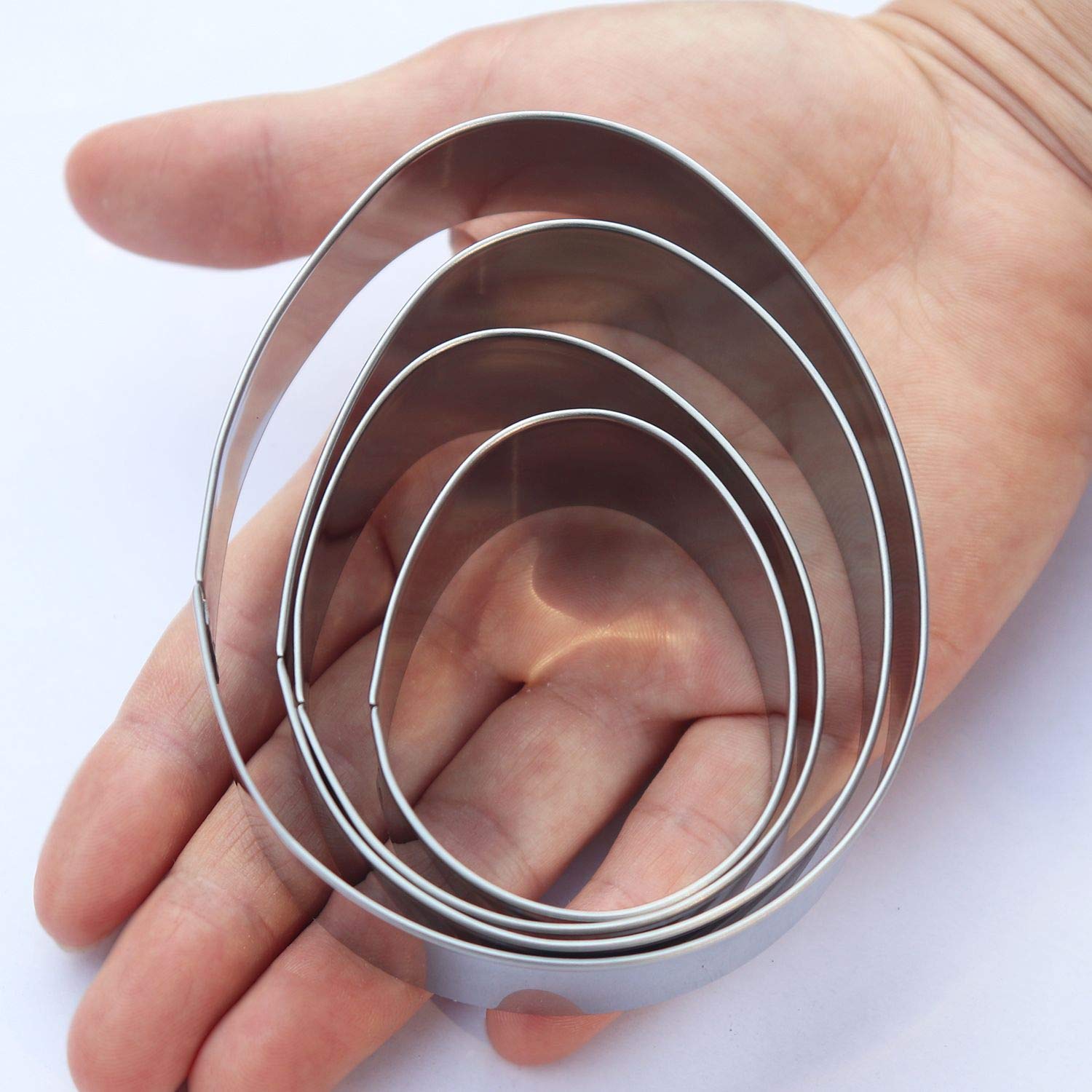 Easter Egg Cookie Cutter Set - 4 Piece - 4'', 3 3/8'', 2 1/2'', 2'' - Egg Shaped Cookie Cutters, Stainless Steel Biscuit Pastry