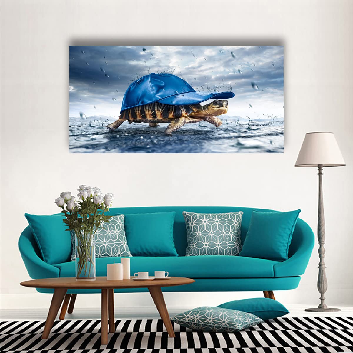 Lovely Sea Turtle Picture Canvas Wall Art for Bathroom Decor Animal Canvas Print Paintings Artwork for Living Room Home Office Kitchen Wall Decoration Stretched 20x40 inches Framed?eady to Hang