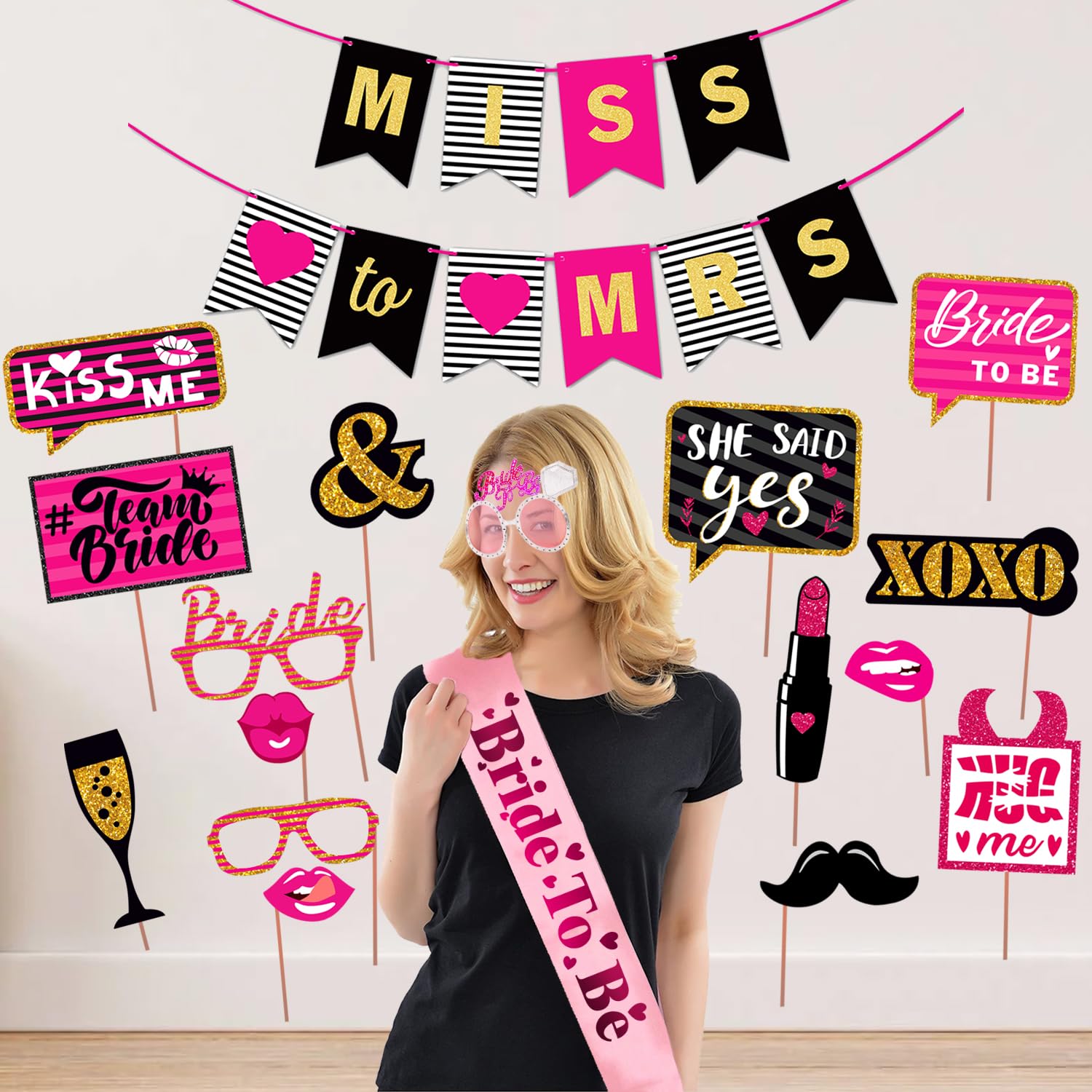Zyozique Bachelorette Party Kit | Bride to be Sash | Paper Banner | Photo Booth Props | Bride to be Eye Glass  Bachelorette Par