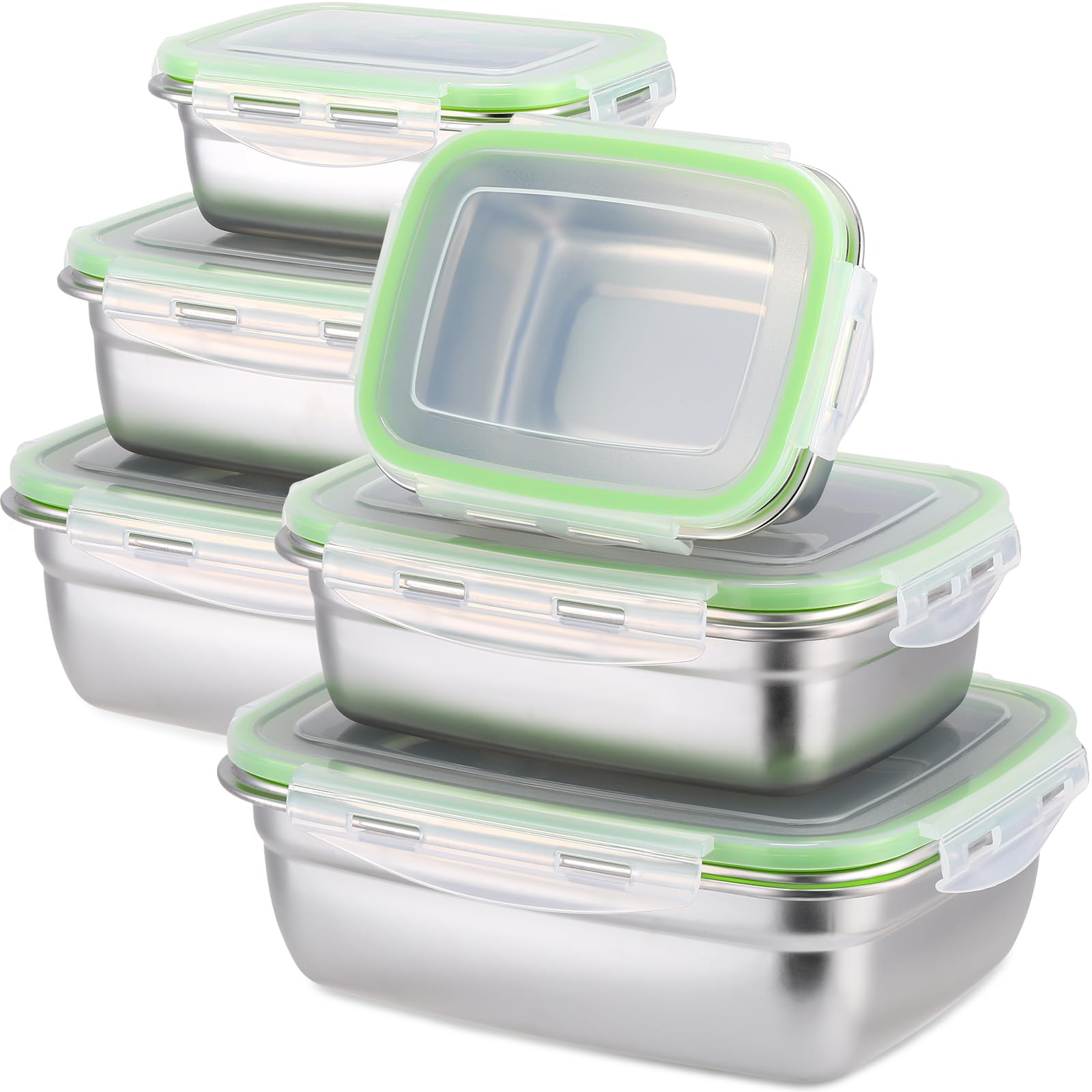 6 Packs Stainless Steel Food Storage Containers Airtight Metal Food Containers Stainless Steel Meal Prep Container Leak Proof St