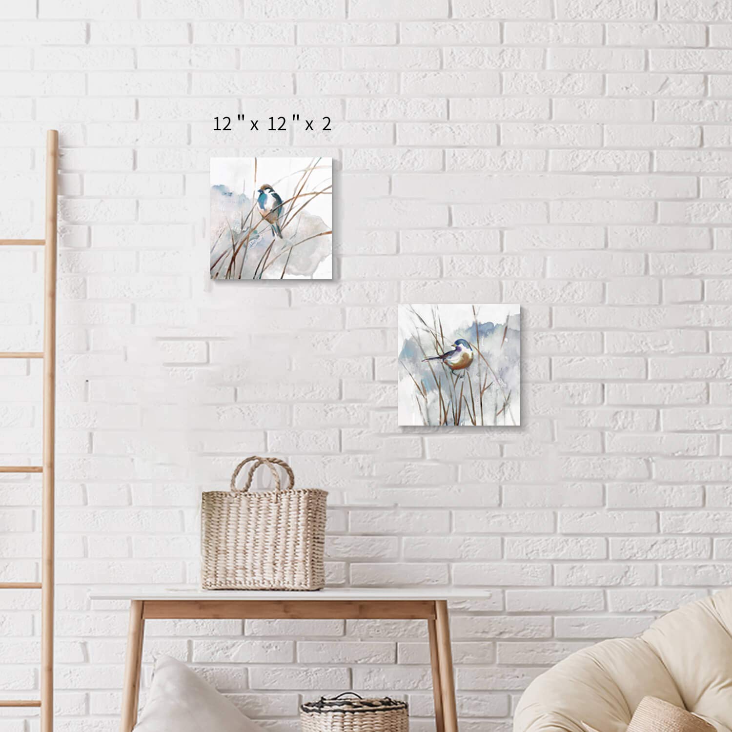 Abstract Picture Bird Wall Art: Animal Birds On Reed Watercolor Artwork Prints On Canvas For Bedroom (12    X 12    X 2 Panels)
