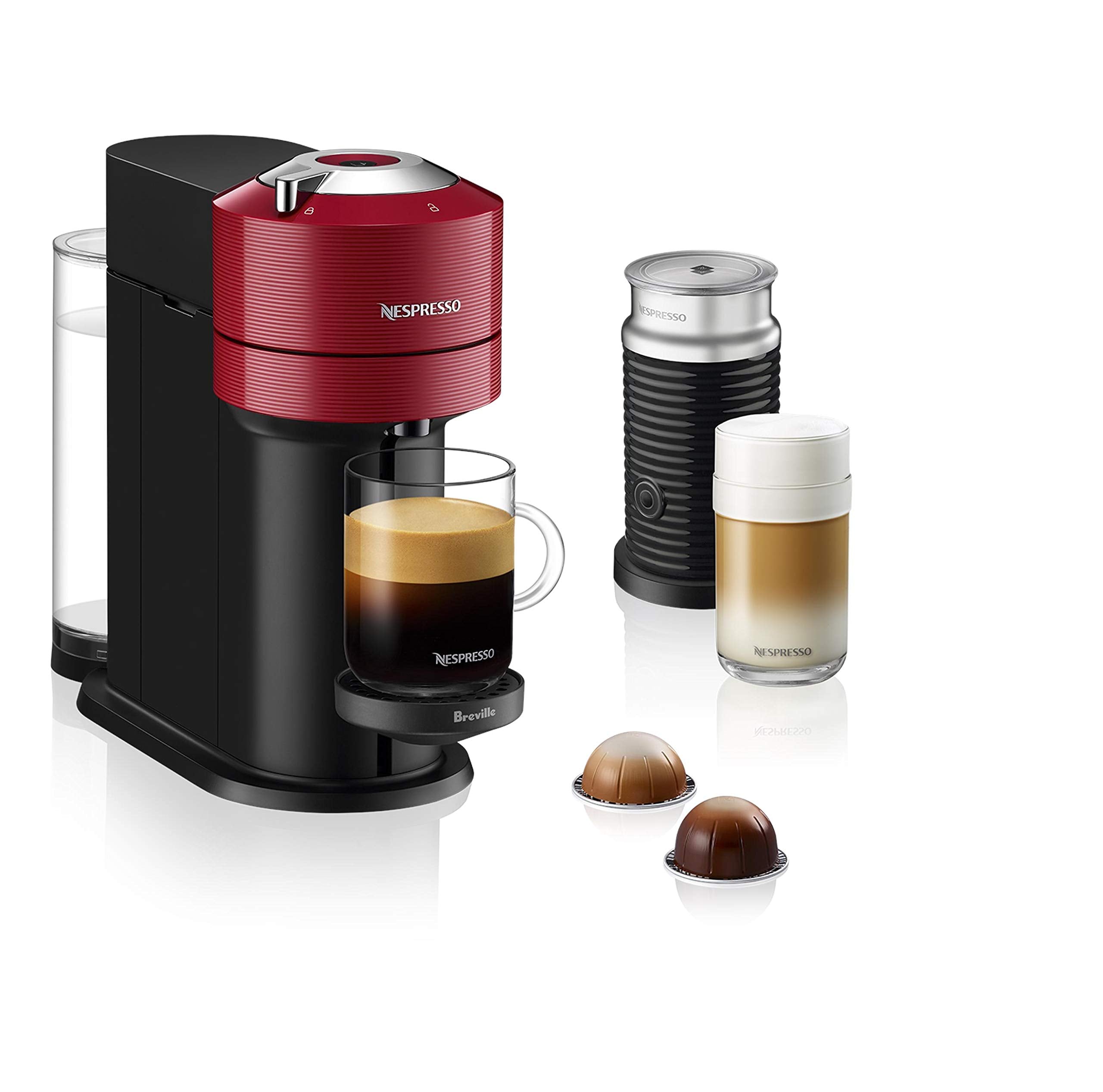 Nespresso Vertuo Next Coffee And Espresso Machine By Breville With Milk Frother, 1.1 Liters, Cherry