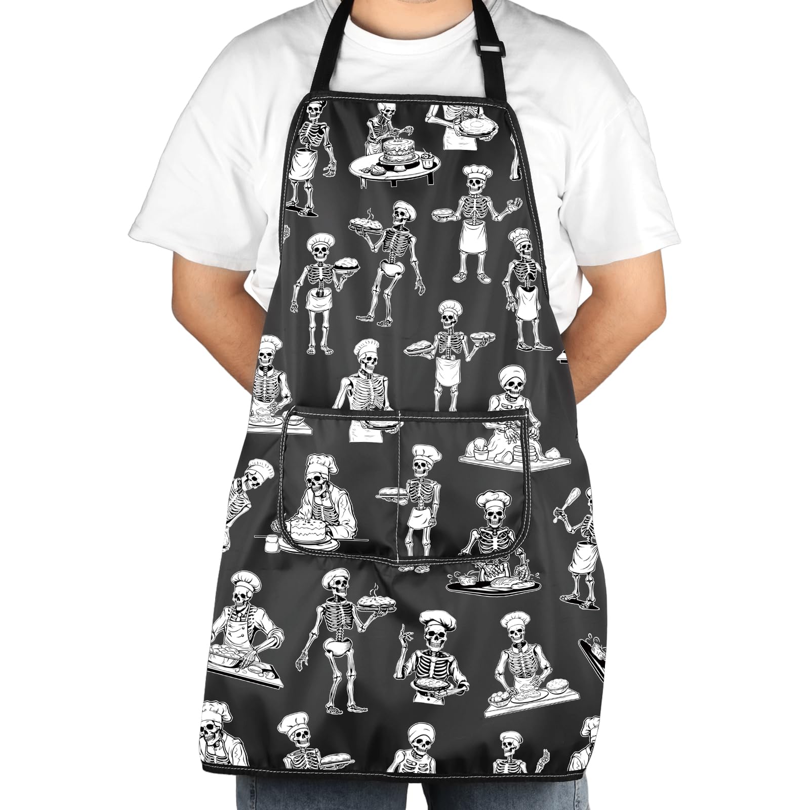 Jxgzso Skeleton Chef Apron Halloween Themed Gift Kitchen Cooking Apron Skull Lover Gift