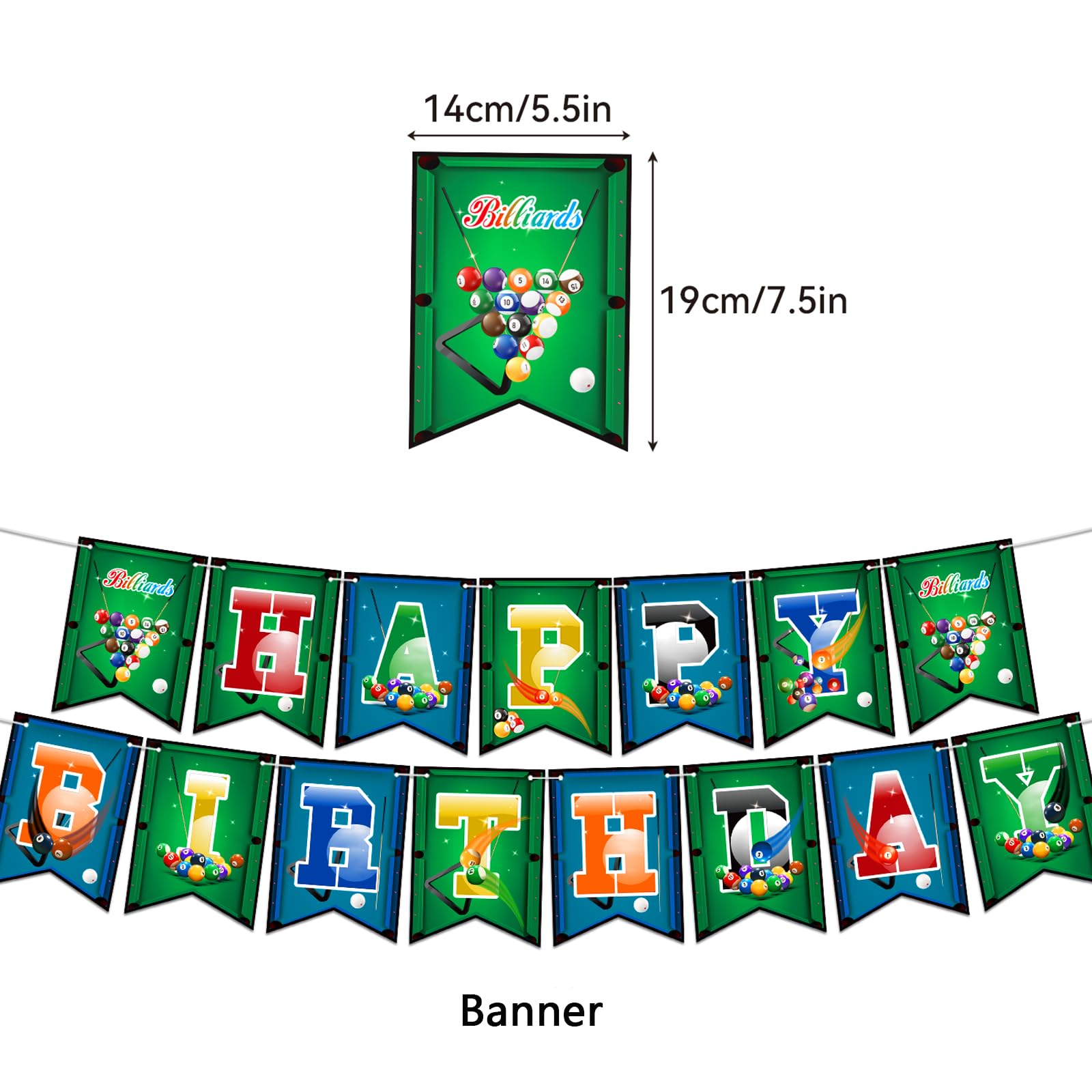 Billiards Party Decorations Billiards Birthday Party Supplies Includes Billiards Happy Birthday Banner, Cake Topper, Cupcake Top