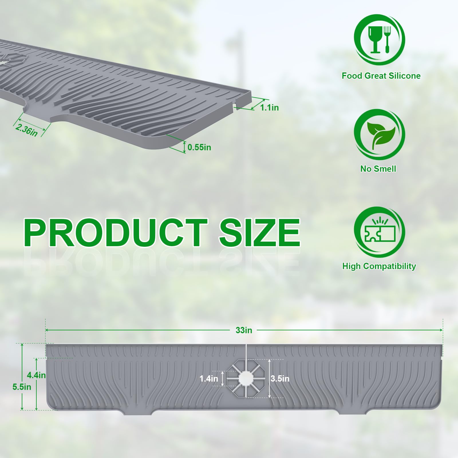 33Inch Kitchen Sink Splash Guard Mat,Silicone Material Protects Faucet Handle From Dripping Water,Faucet Mat Splash Catcher,Mult