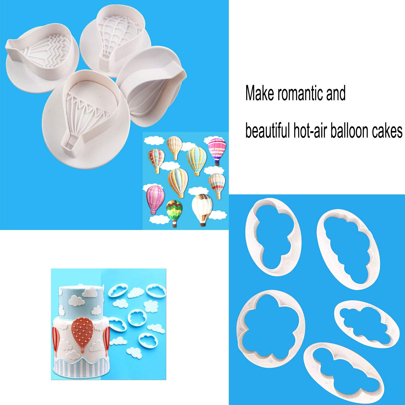 9Pcs Balloons And Cloud Cake Decoration Fondant Mold Set Hot Air Balloon Cookie Cutters For Chocolate Candy Baking Pastry Cookie