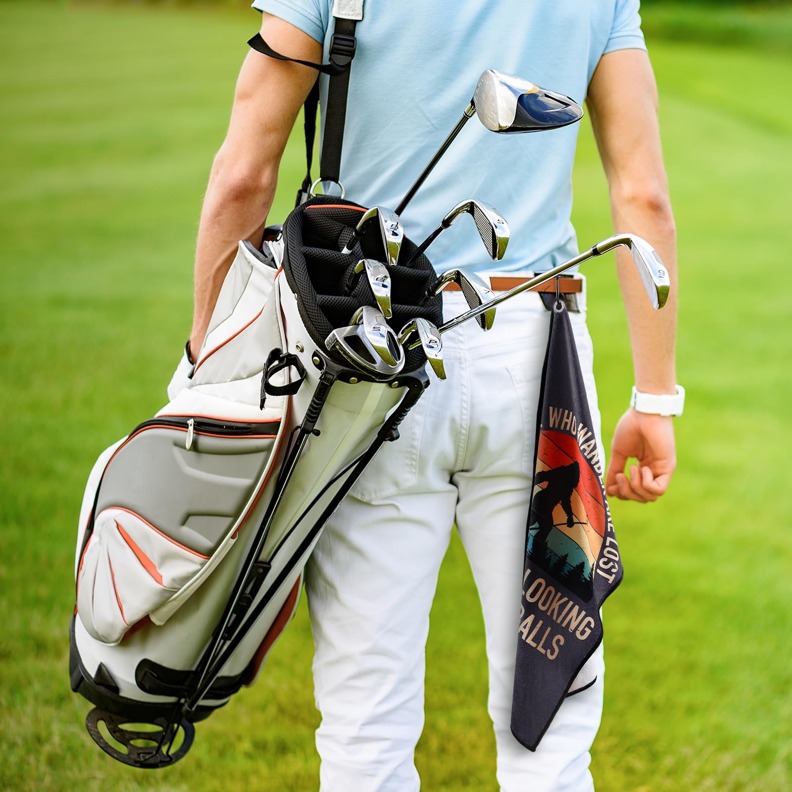 HunnmingRe 2 Pcs Funny Golf Towel with Clip Not All Who Wander are Lost Some are Looking for Balls Golf Accessories for Men Husb