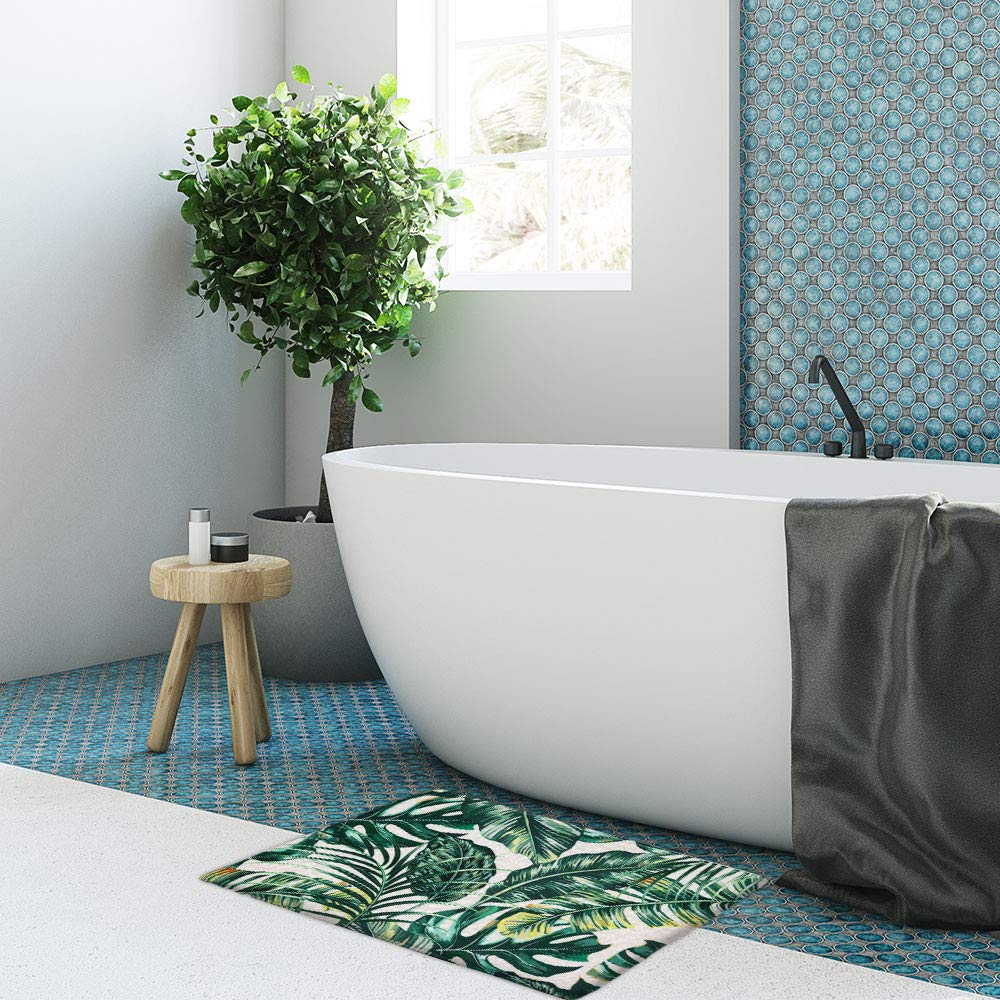 Livilan Green Bathroom Rug, Green Bath Mat, Leaf Bath Mat, Leaf Bathroom Rug, Tropical Bath Mat, 16'' X 24'', Tropical Bathroom