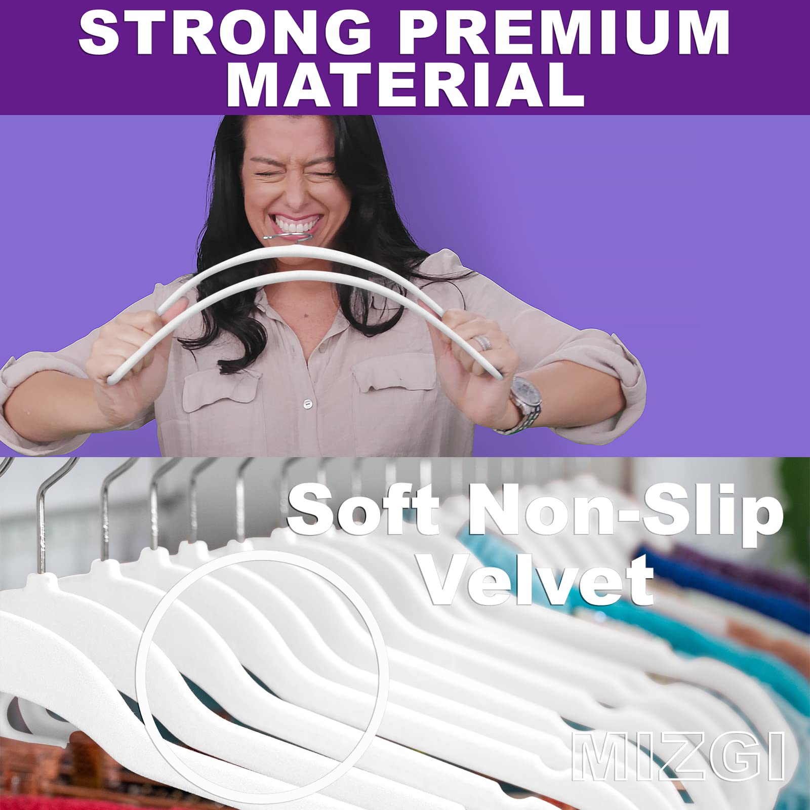Mizgi Premium Velvet Hangers (50 Pack) Heavyduty - Non Slip Felt Hangers - Velvet Suit Hangers White - Chrome Hooks,Space Saving