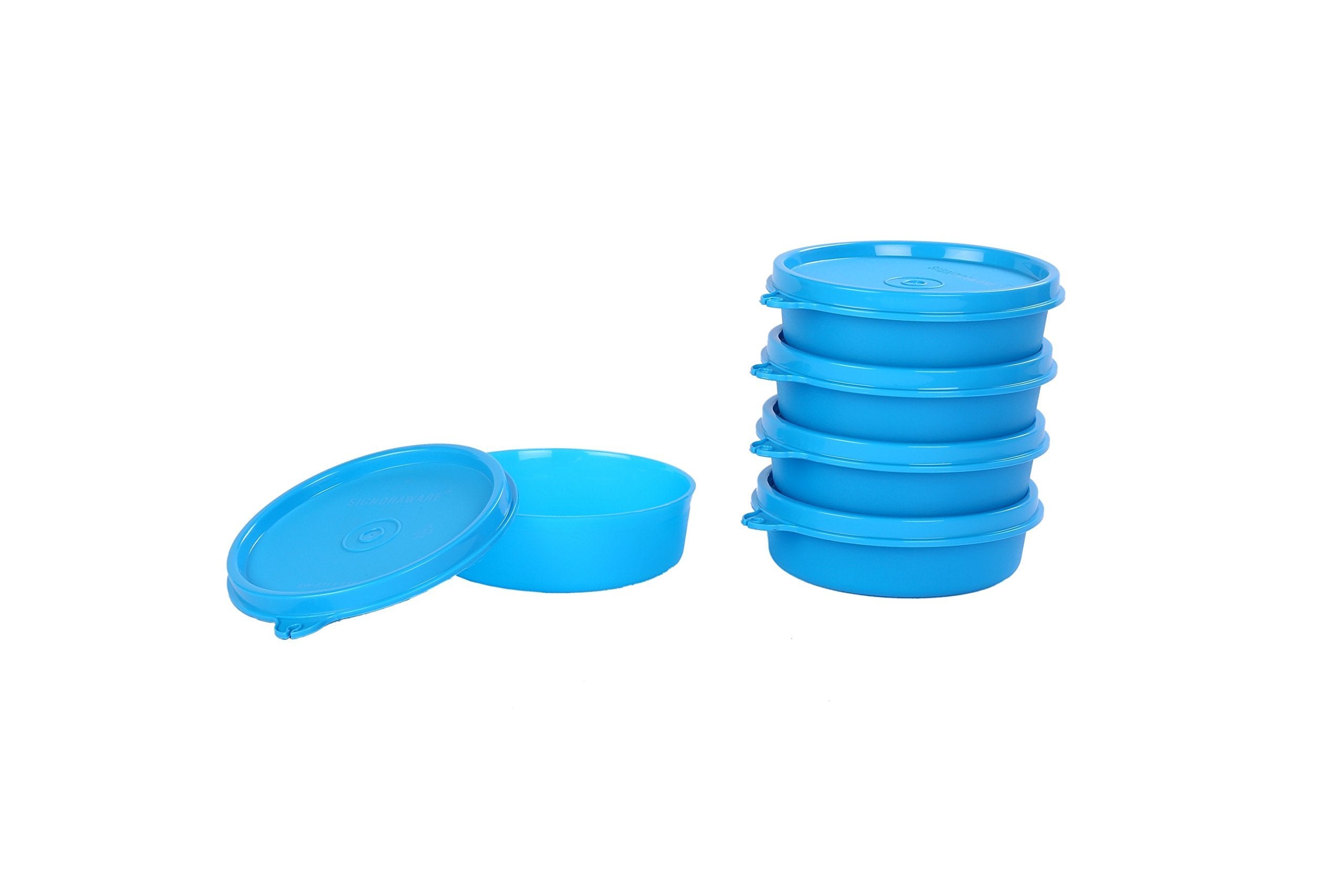 Signoraware Executive Round Small Plastic Container Set, 180Ml, Set Of 5, Turkish Blue