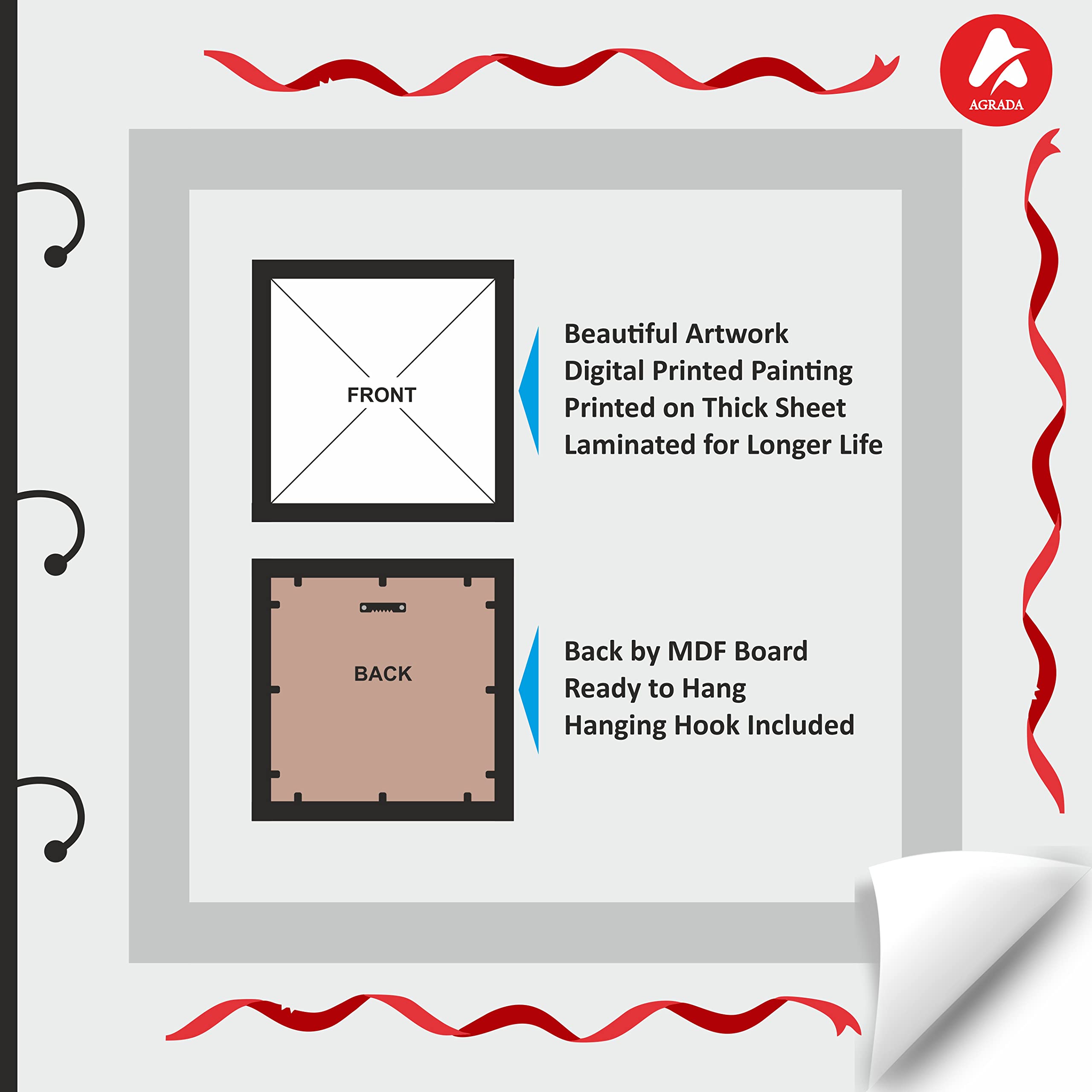 AGRADA - Framed Beautiful Peacock Feather (Mor Pankh) picture Painting for Home, Office, Pooja Room Wall Decor Decorative Gift I
