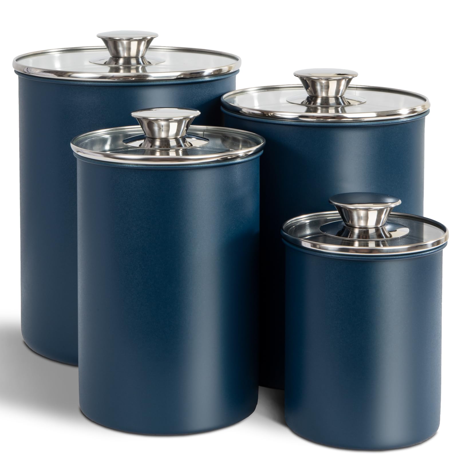 Malmo Stainless Steel Food Canister Set Of 4-Piece, 16/49/85/132 Ounces,Airtight Containers With Glass Lid For Tea,Coffee,Sugar,