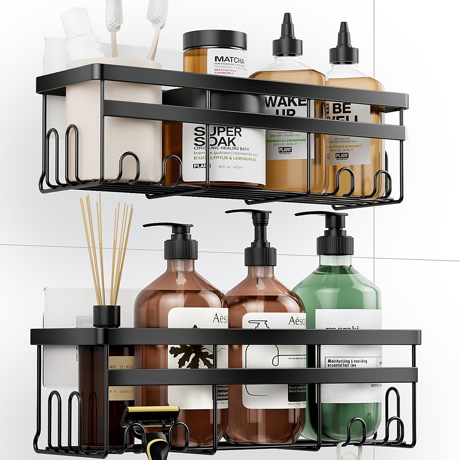 Homehacks Shower Caddy, No Drilling Rustproof Shower Organizer, Shower Storage Shelves With Hooks, Apartment Essentials For Bath