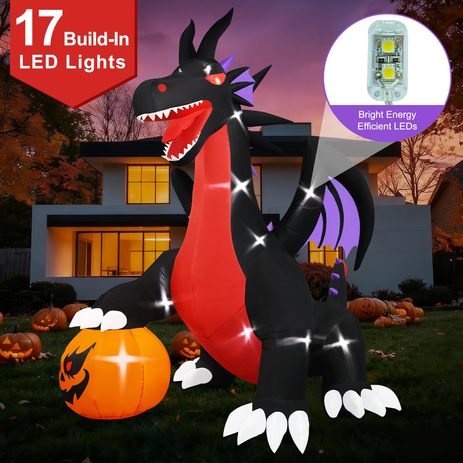Halloween Inflatables Giant 8Ft Tall Headless Horseman Day of The Dead Outdoor Decoration, Pumpkin Knight with Horse Blow Up Yar